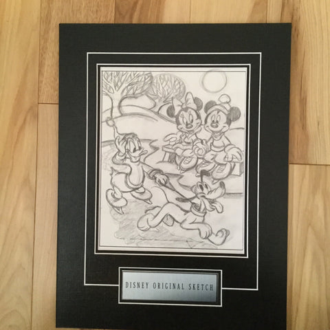 Disney original Mickey and Goofy matted sketch 1980s