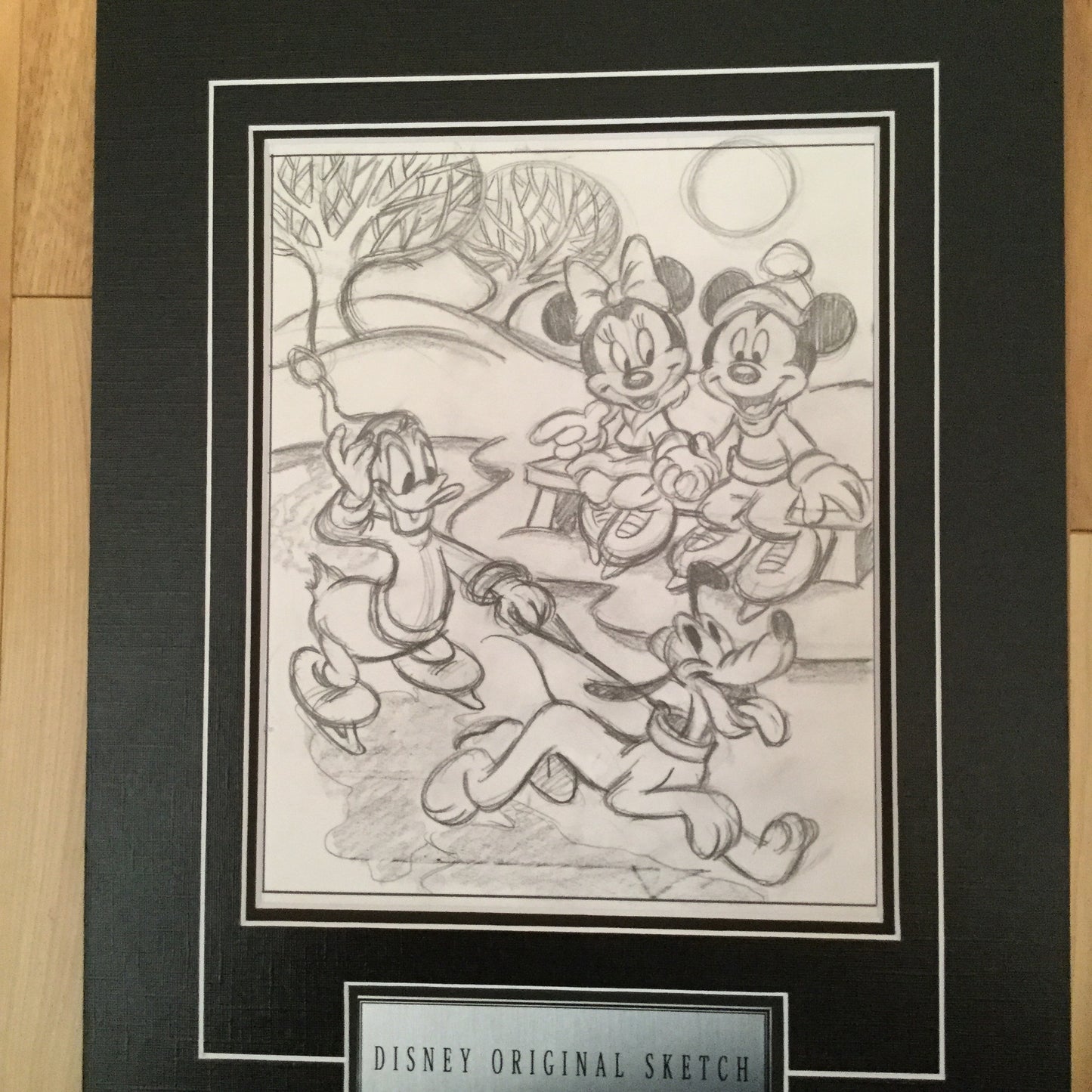 Disney original Mickey and Goofy matted sketch 1980s