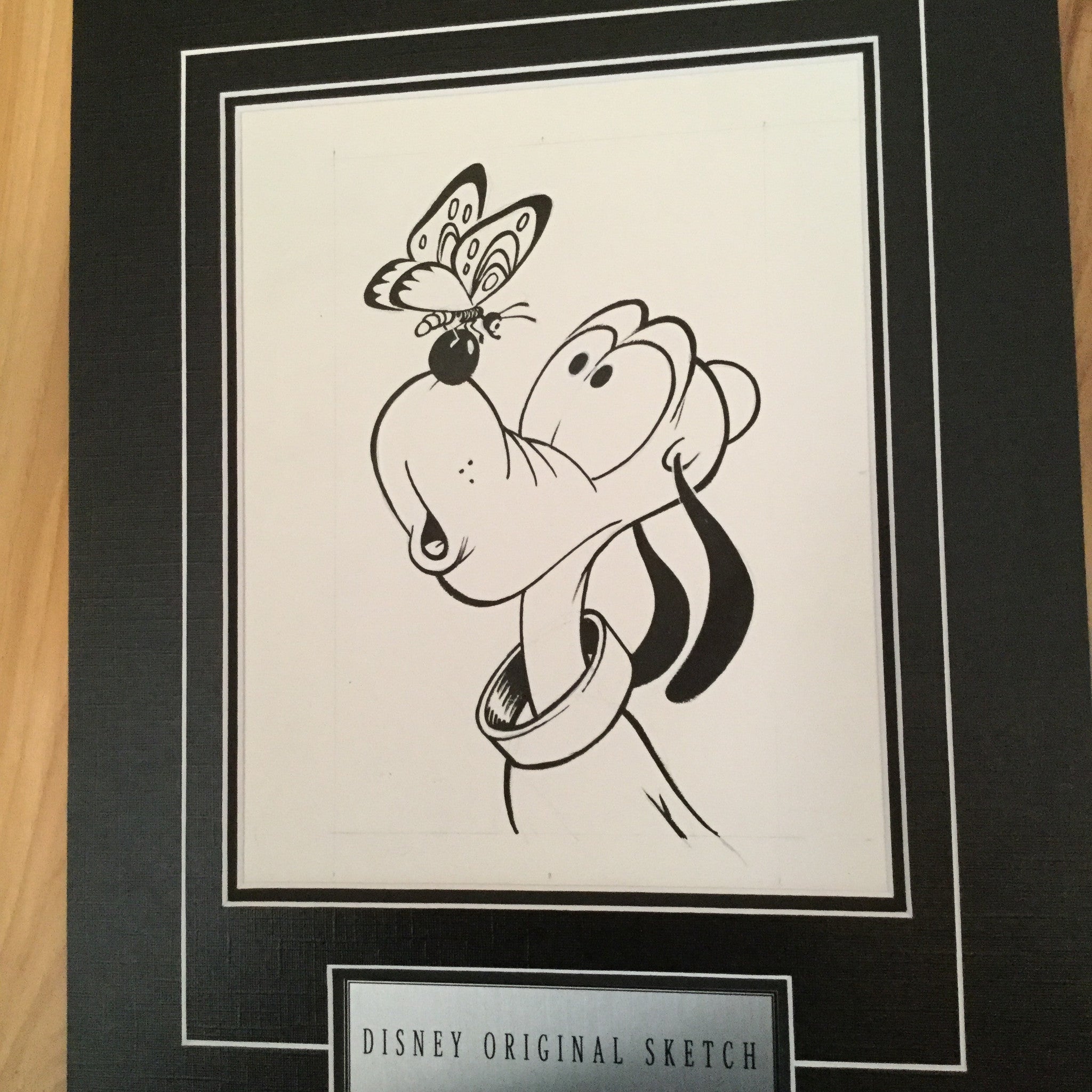 Disney Goofy with Butterfly rare original sketch 1980s