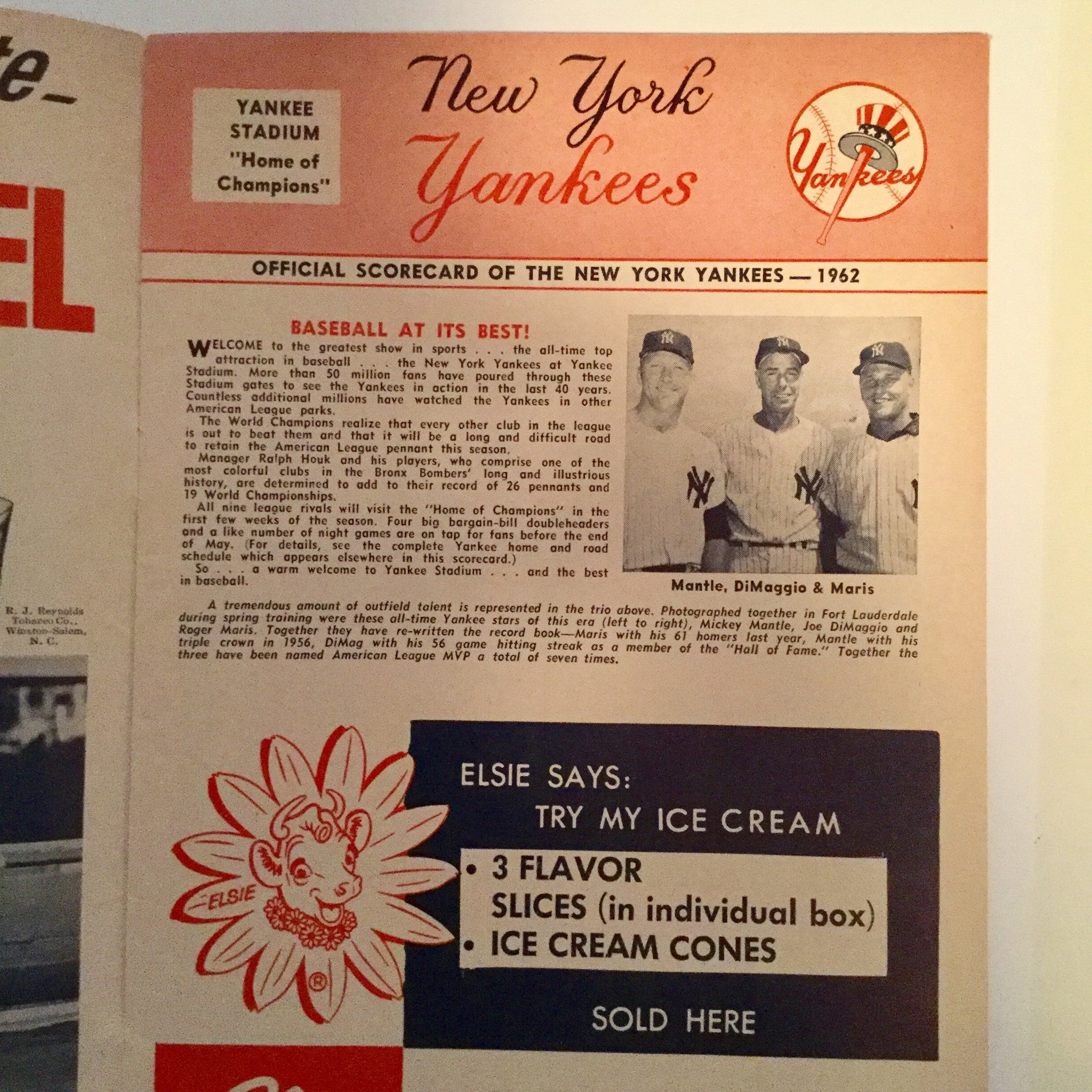 Baseball Yankees rare program 1962