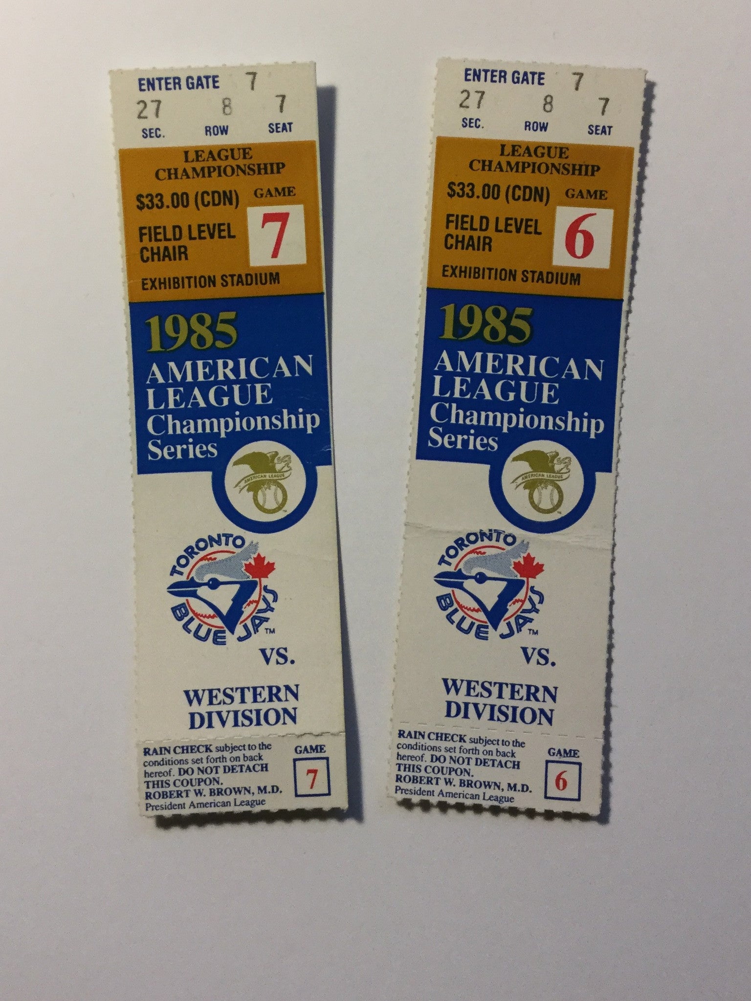 Blue Jays ALC champions game 6/7 tickets 1985