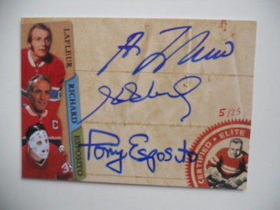 Lefleur, Richard /Esposito NHL Hockey rareTriple autograph card  5/25