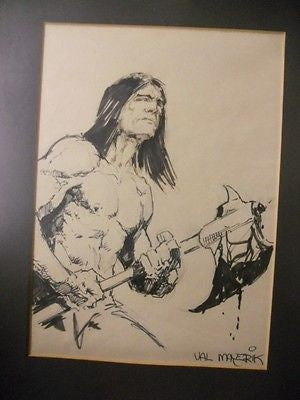 Conan the Barberian 8x10 original art sketch by Val Mayerik framed