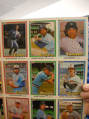 Donruss baseball cards rare uncut card sheet 1981