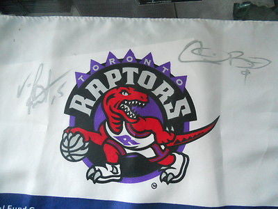 Toronto Raptors NBA Carter /Bosh signed 9x12 Raptors mini Flag w/ COA