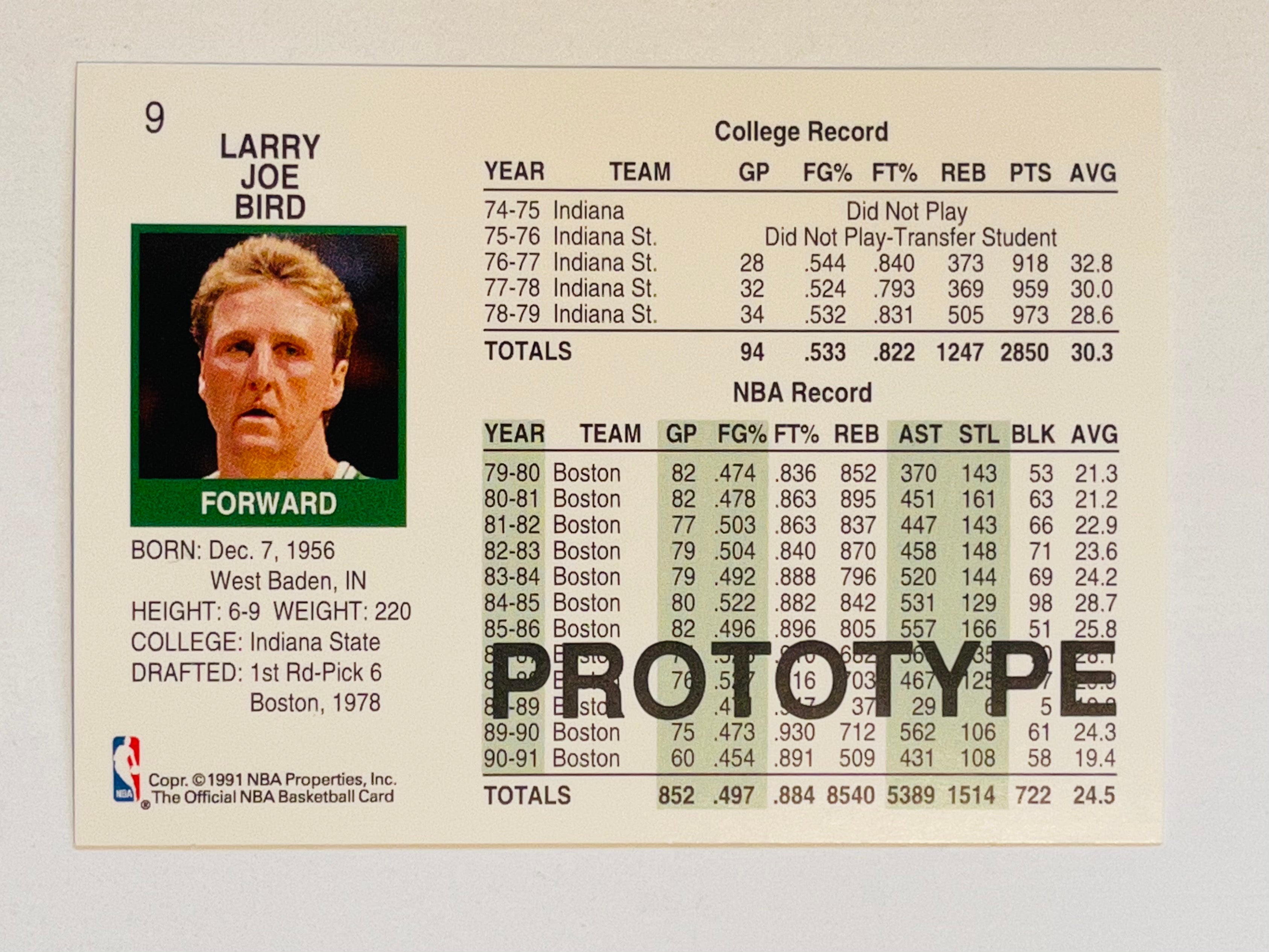 Larry Bird Hoops rare promo basketball card 1990/91