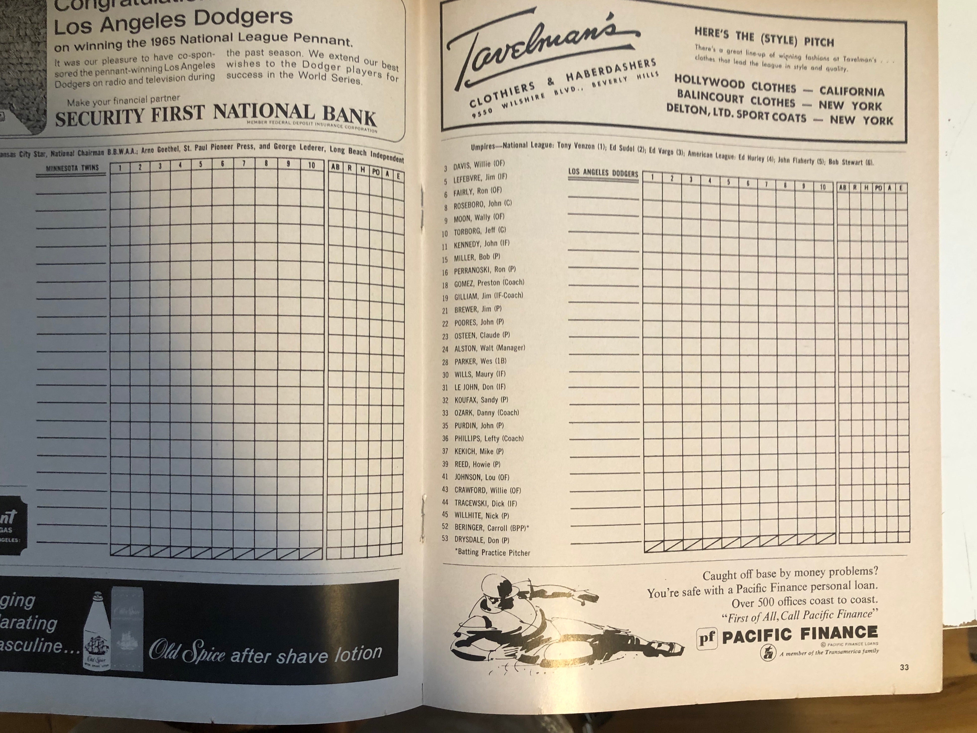 1965 World Series original baseball game program