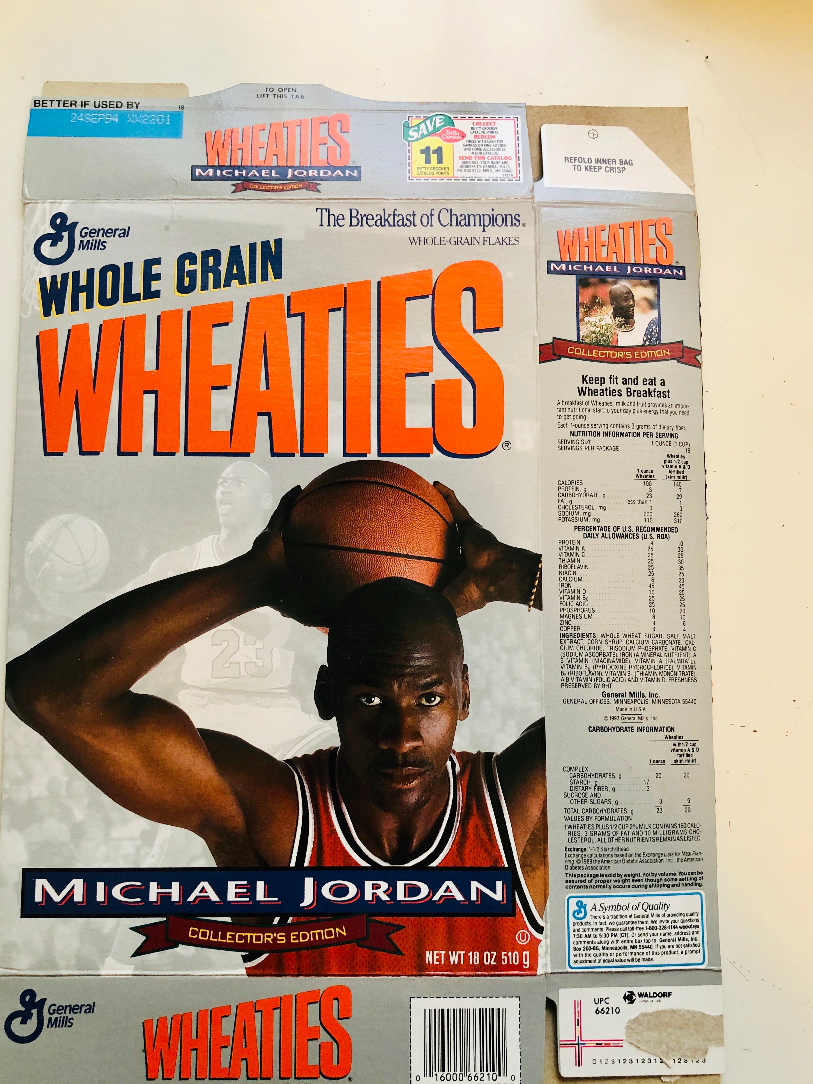 Michael Jordan NBA legend Wheaties flat cereal box 1993