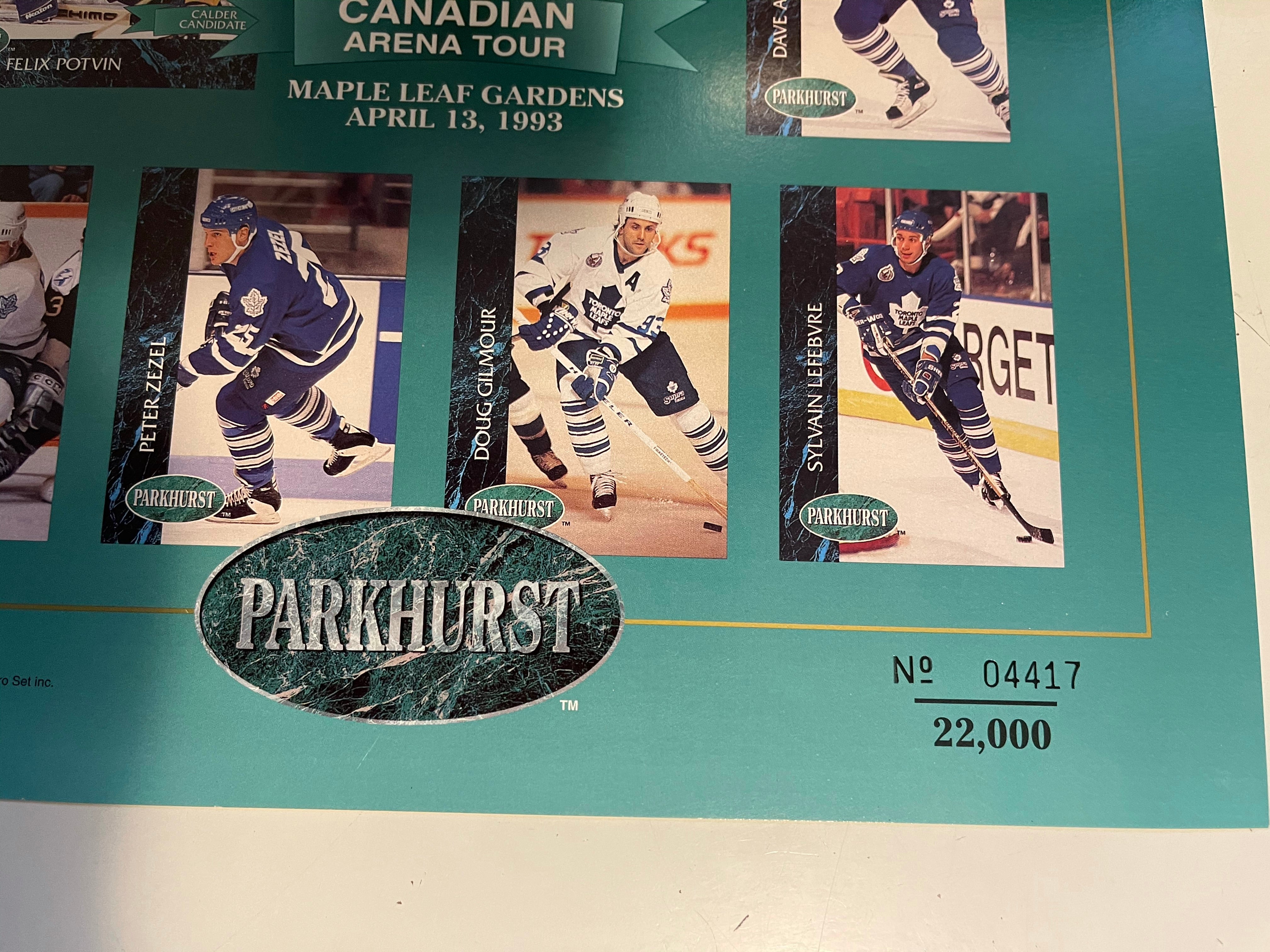 1993 Parkhurst hockey Toronto Maple Leafs numbered sheet