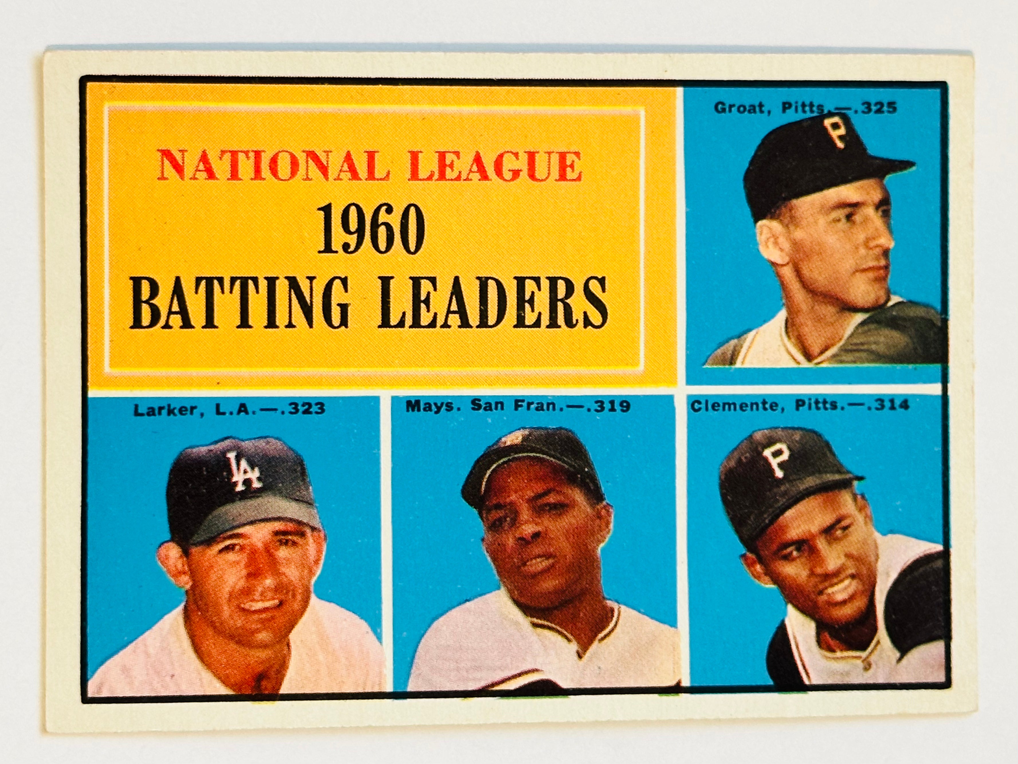 1961 Topps Willie Mays and Roberto Clemente batting champs baseball card