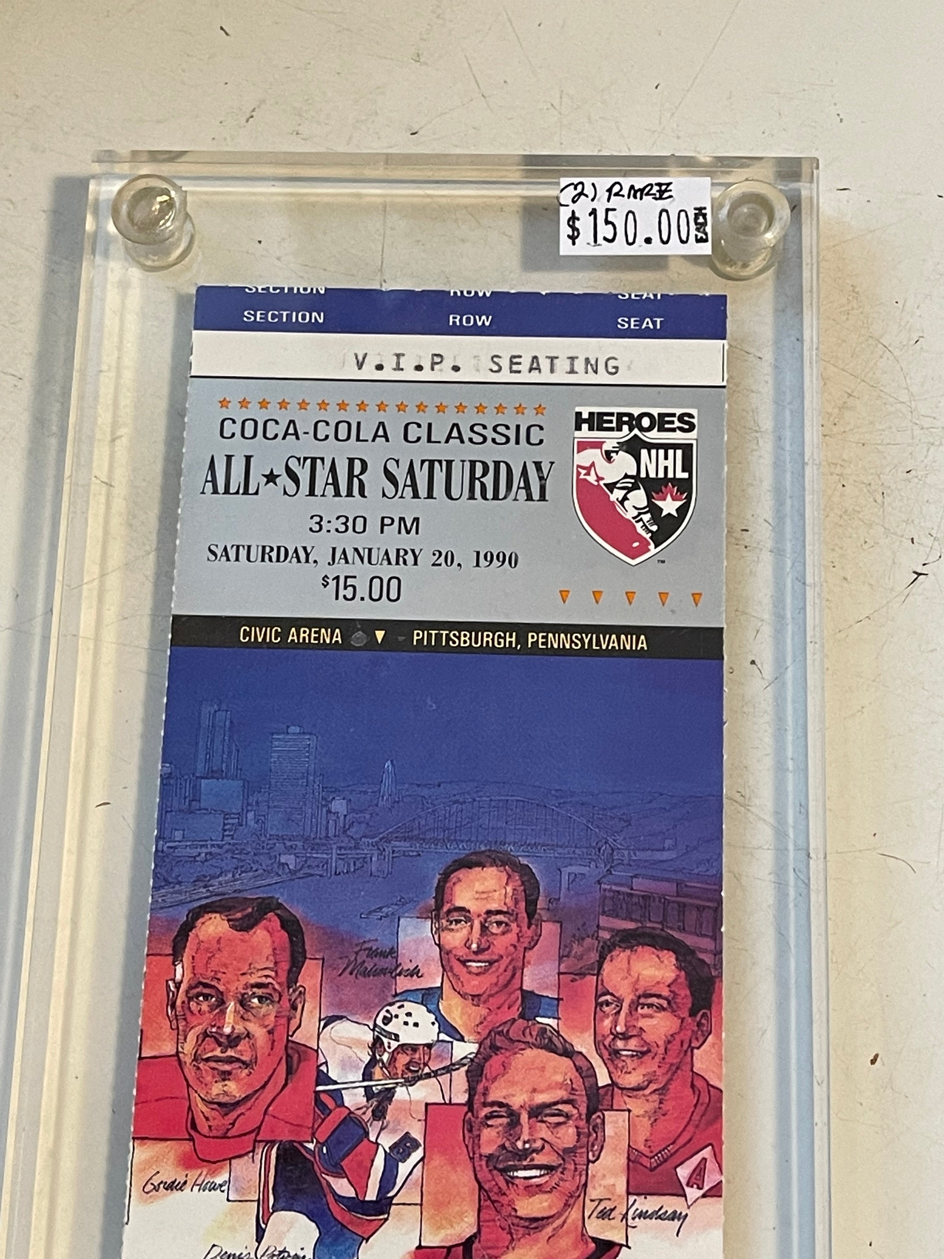 NHL hockey All-Star games two rare tickets in lucite holder 1990