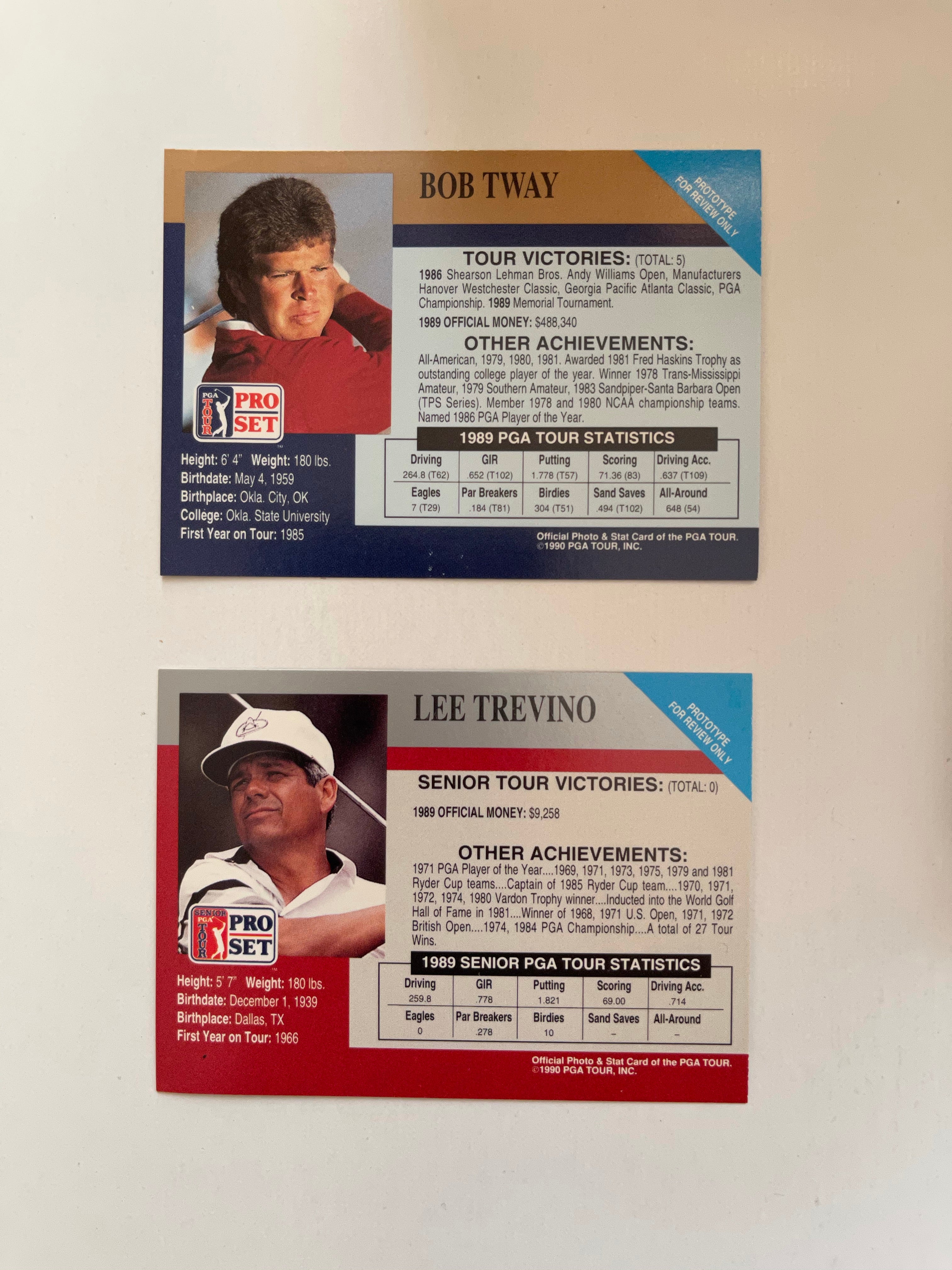 Golf PGA Proset two cards promotional set Trevino and Tway 1990