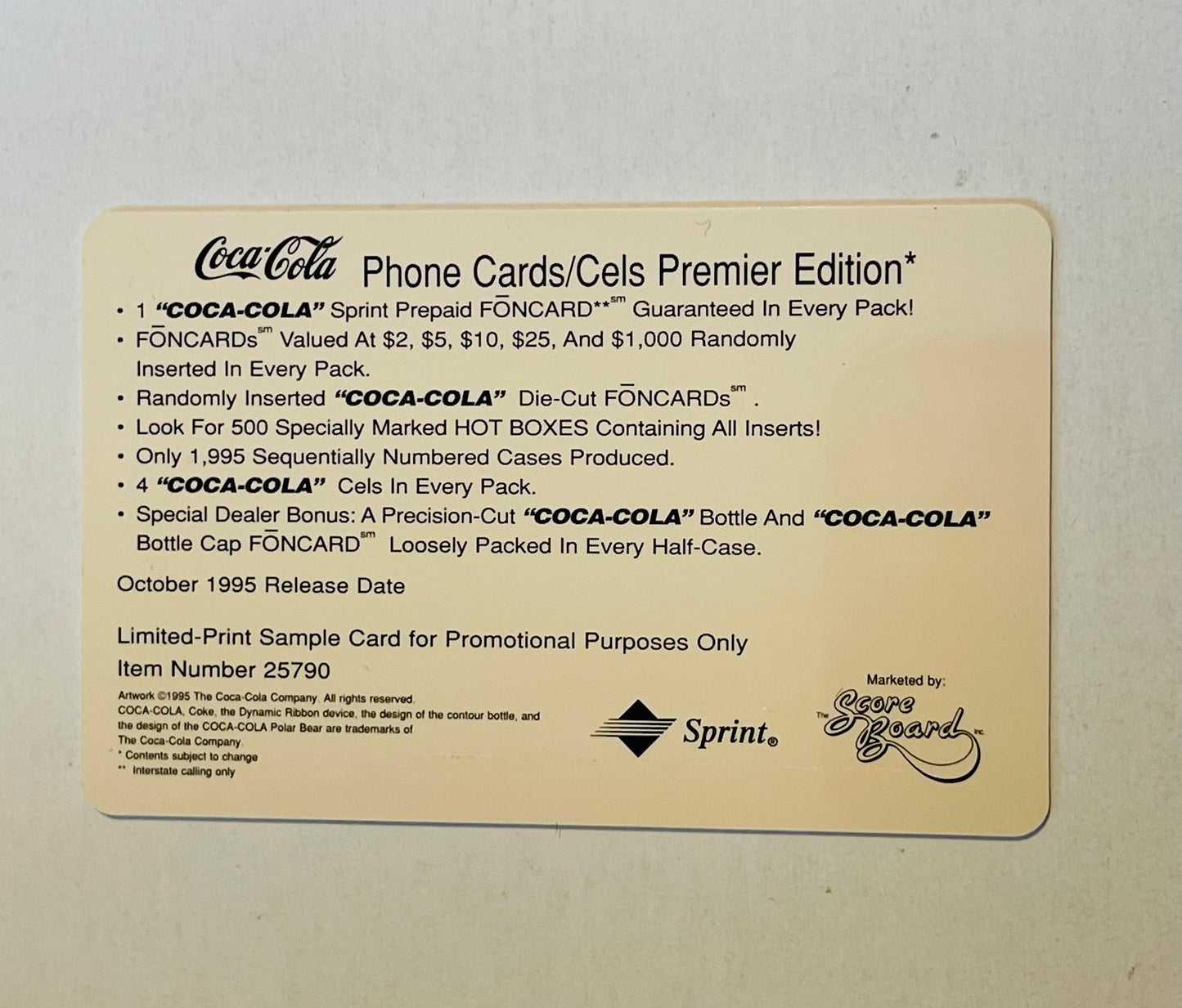 Coca-Cola Sprint phone card 1995