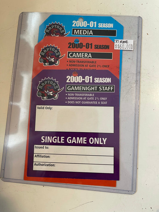 Toronto Raptors basketball 3 rare media press passes 2001