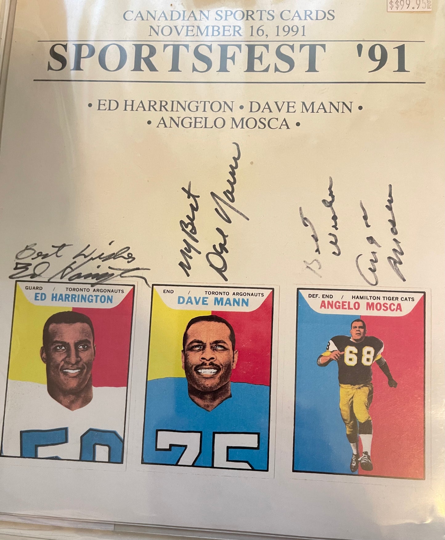 CFL football Sportsfest rare Triple autograph photo with COA 1991