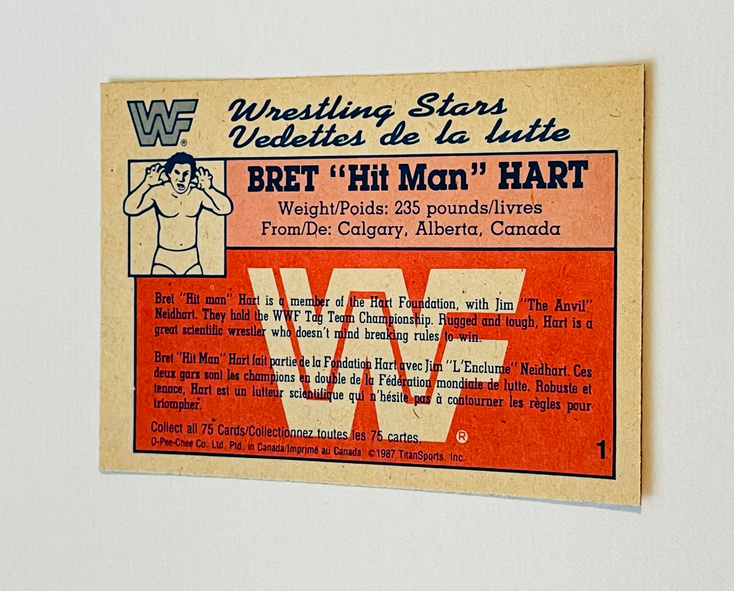 Brett Hart Wrestling O-Pee-Chee high grade rookie card 1987