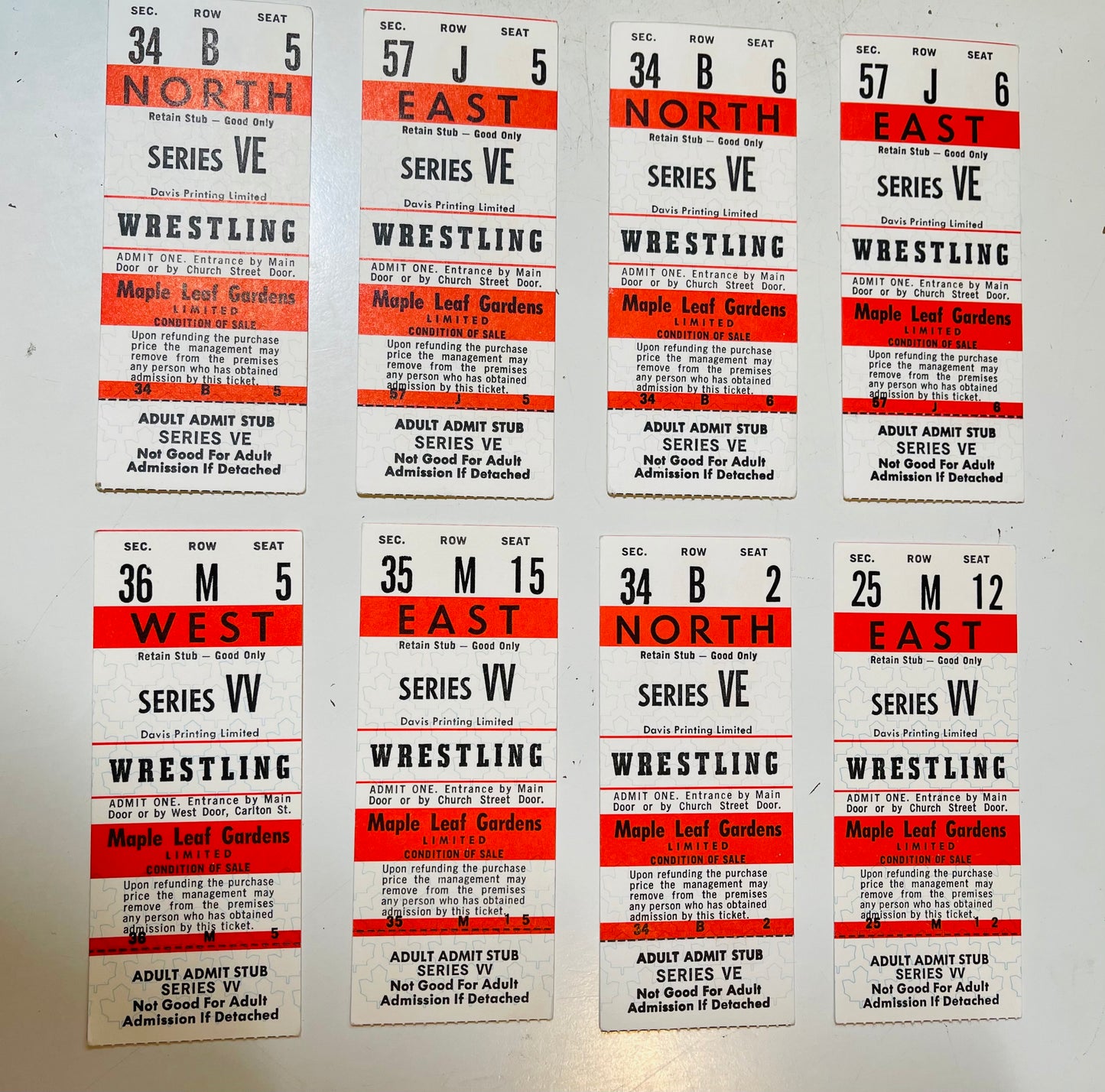 Wrestling original 8 vintage tickets from Maple Leaf Gardens 1980s-1990s