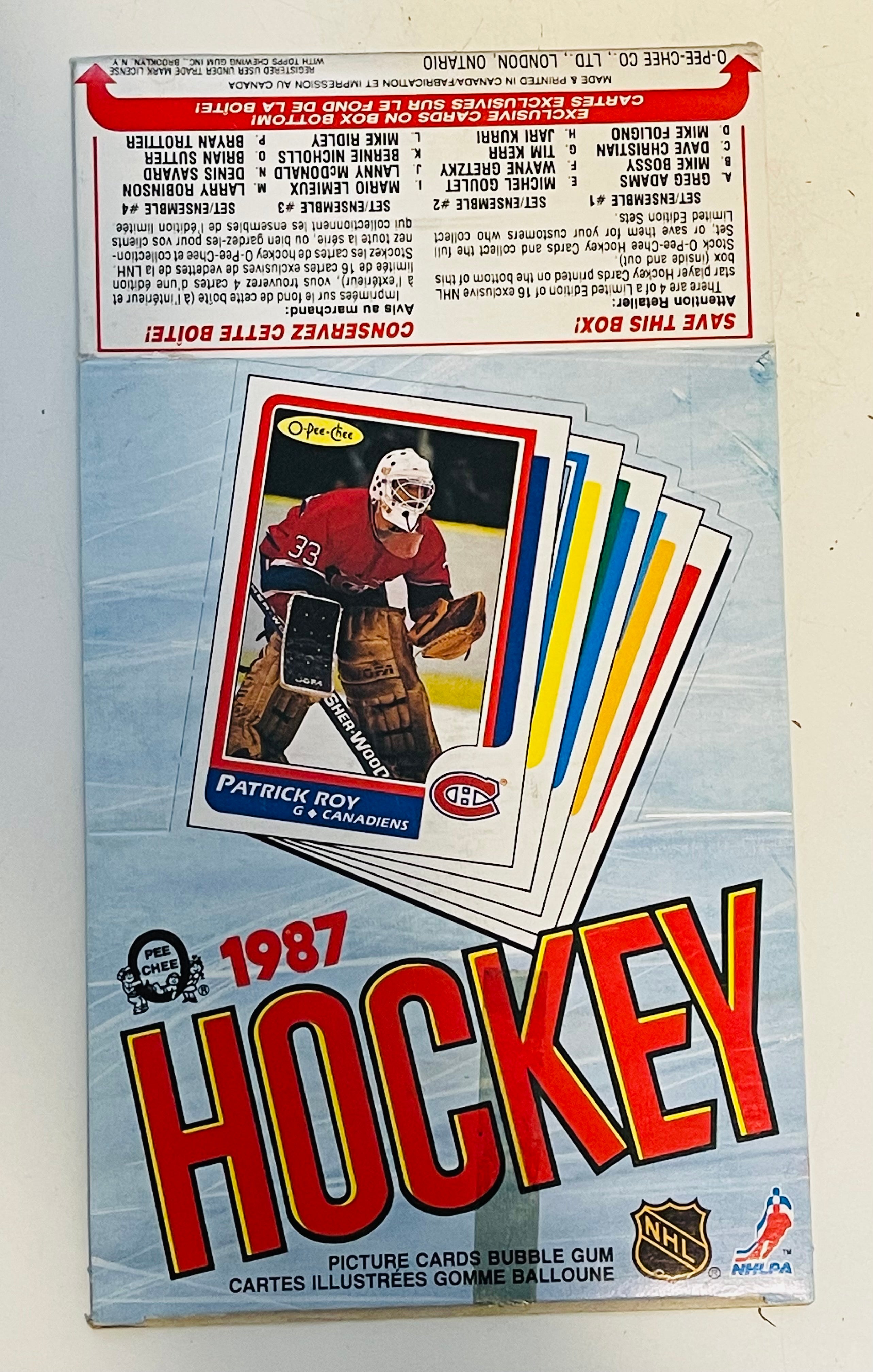 Patrick Roy rookie year empty flat opc hockey display cards box 1986