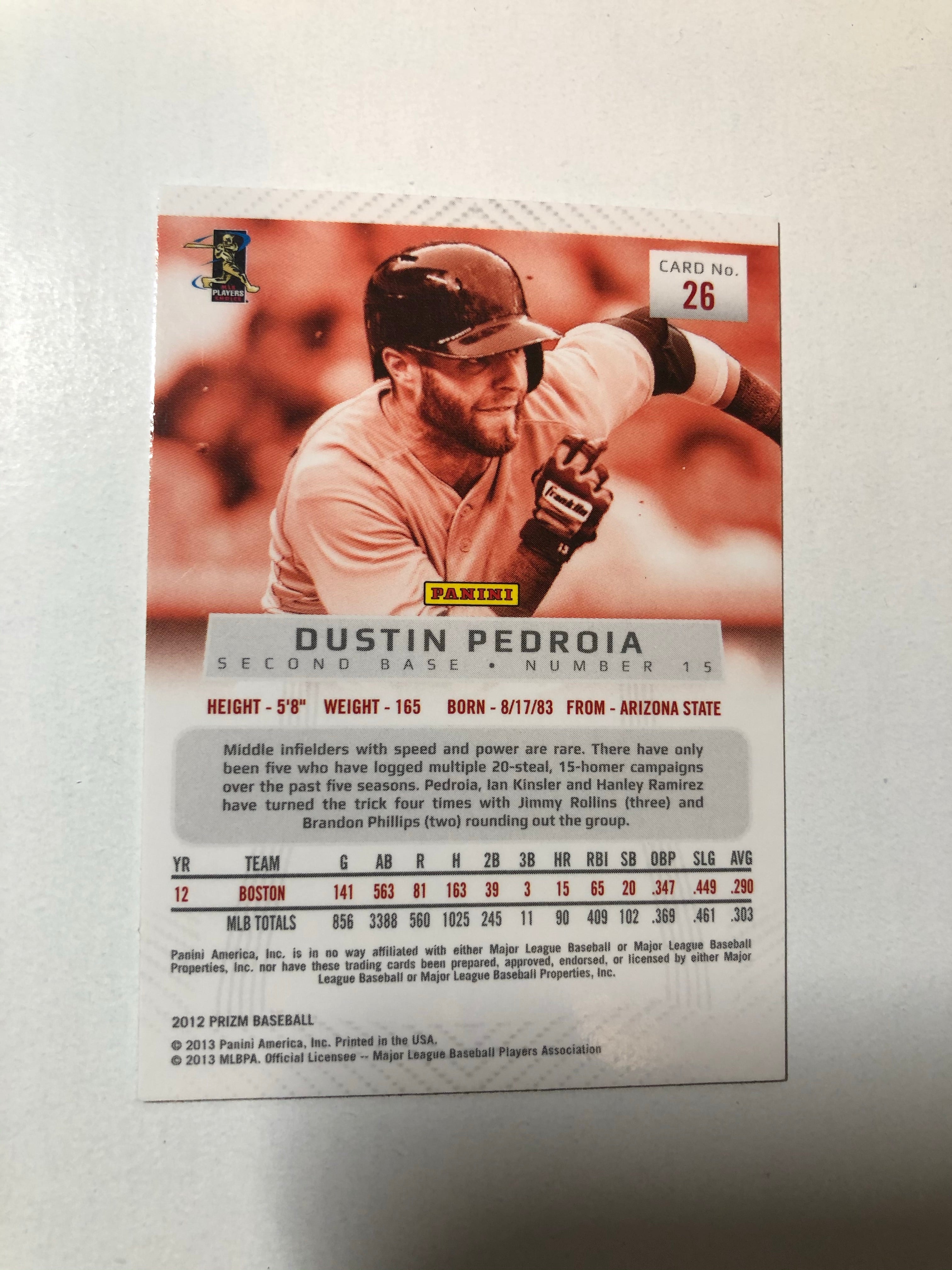 Dustin Pedroia autograph baseball card with COA
