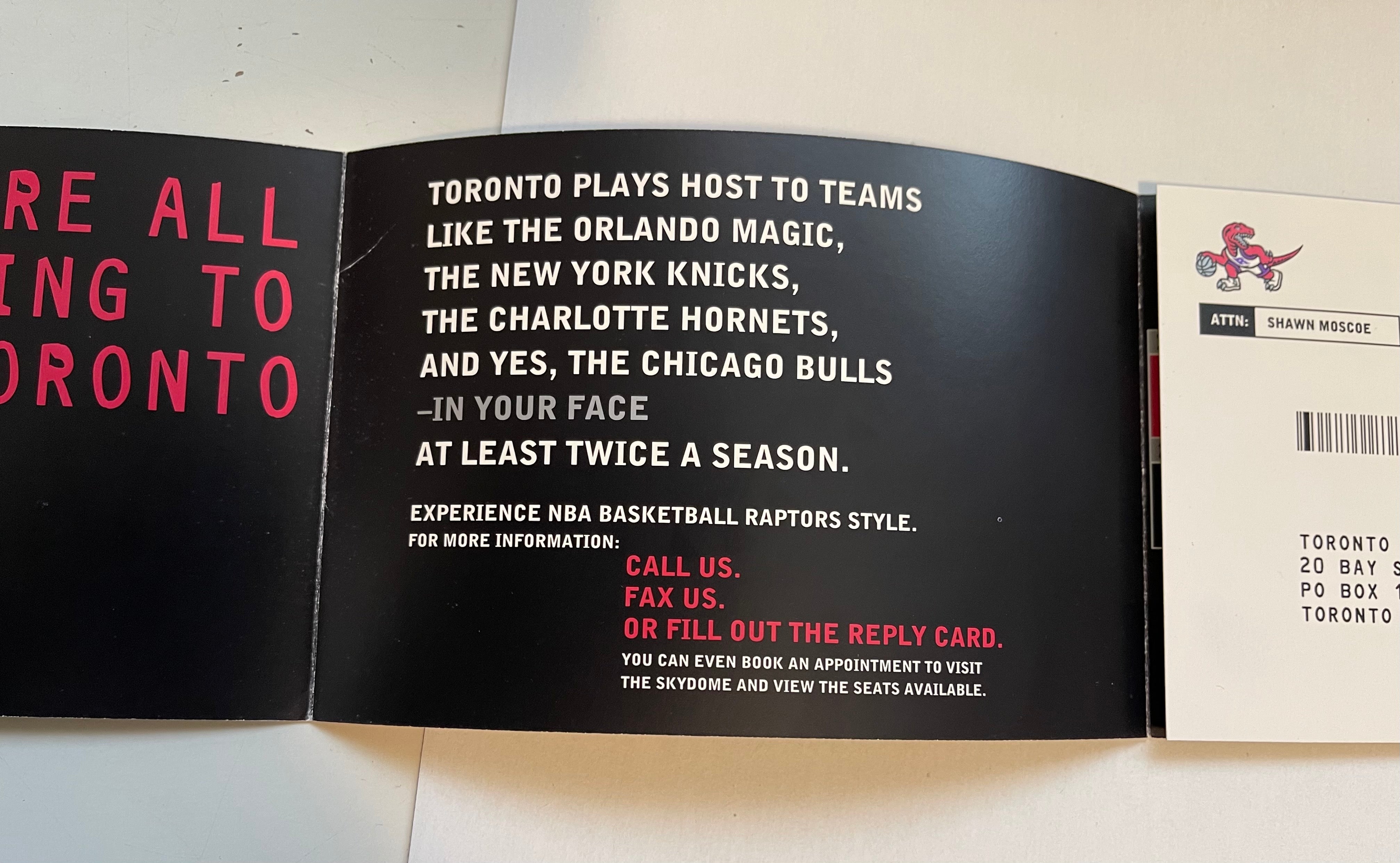Toronto Raptors basketball rare first year ad and order brochure 1995