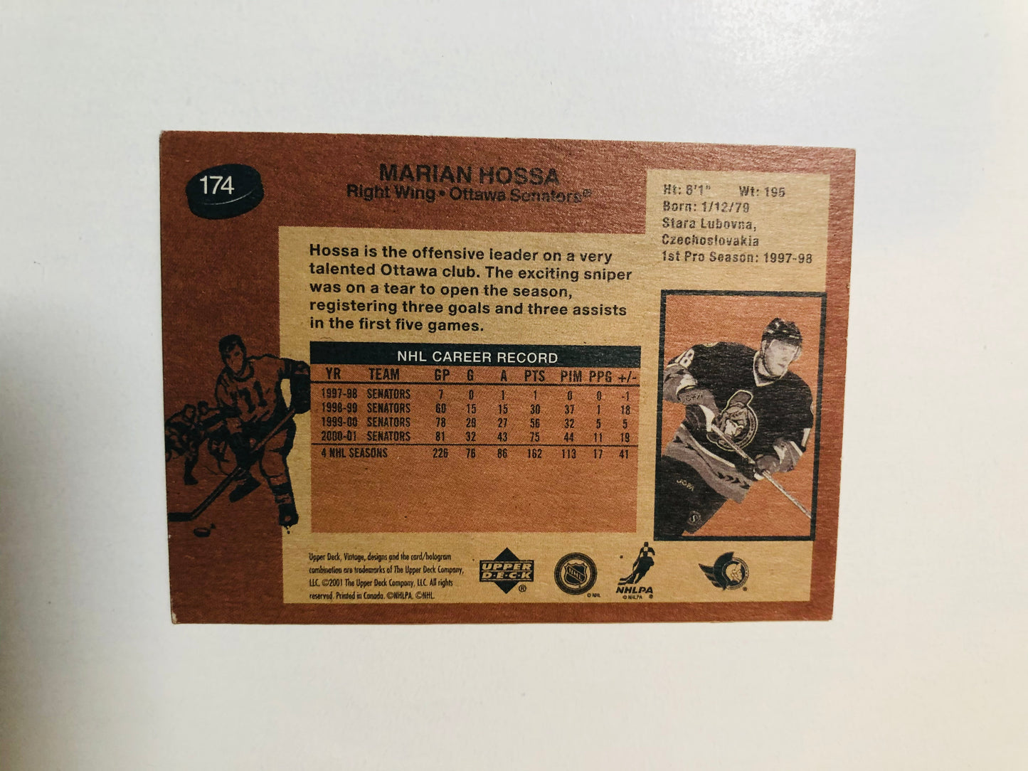 Marian Hossa autograph hockey card with COA