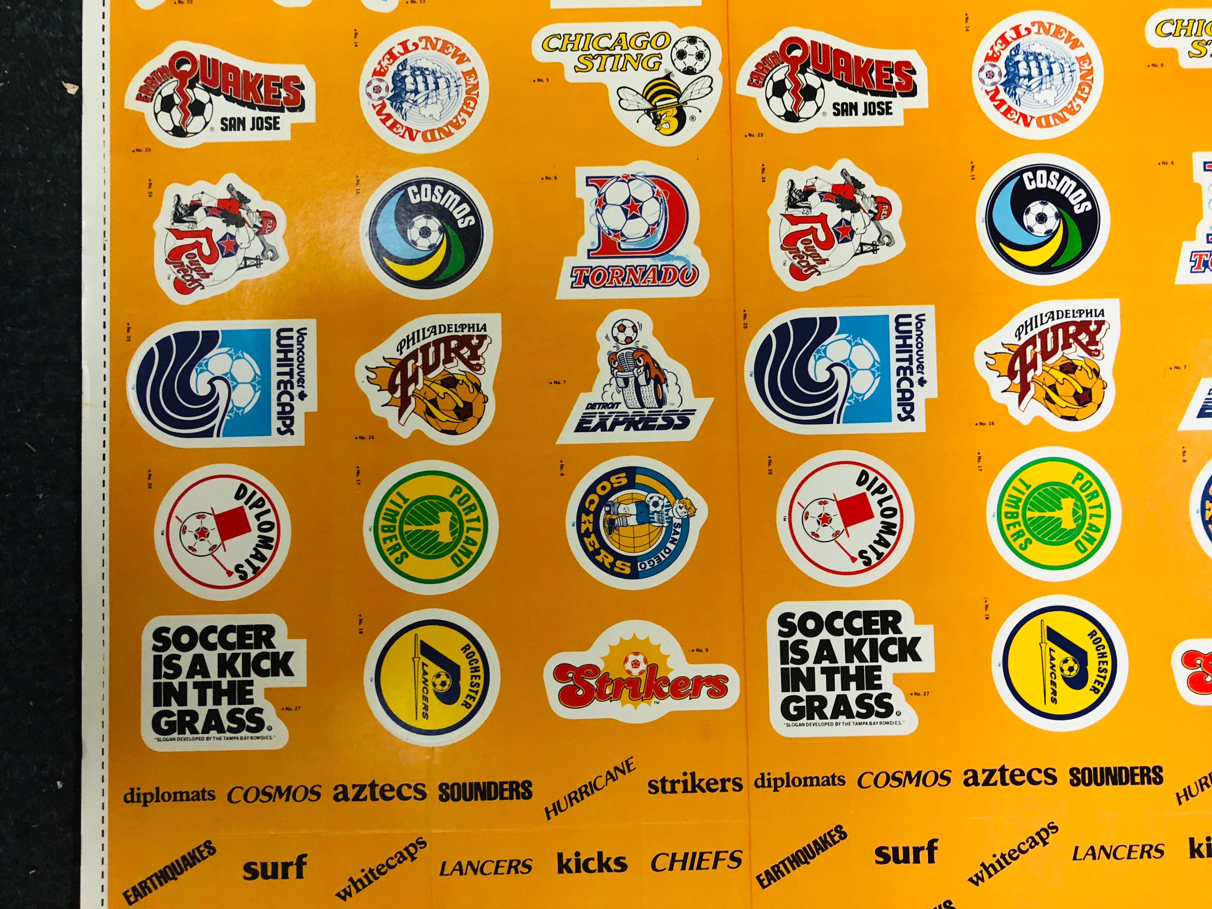 NASL Soccer team logos stickers uncut sheet 1979