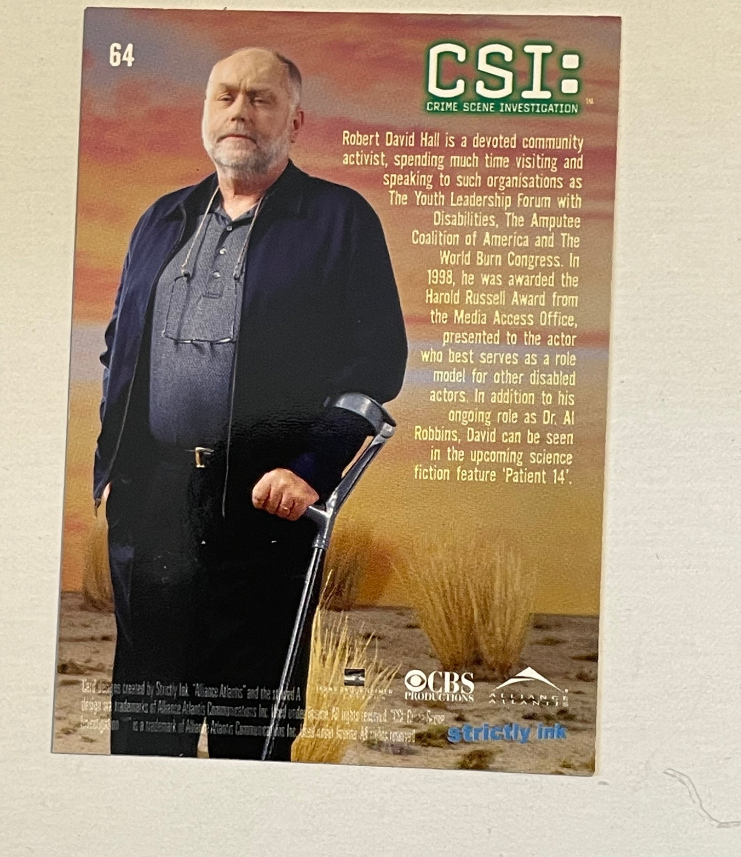 CSI Robert David Hall signed card w/ COA