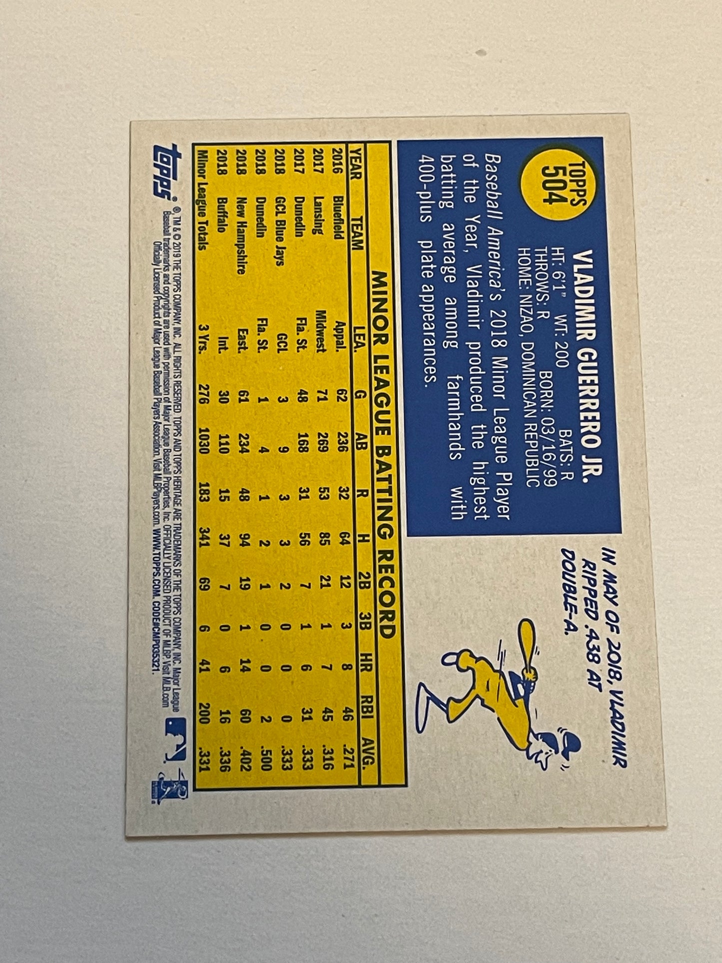 Vladimir Guerrero jr Topps Heritage rookie card