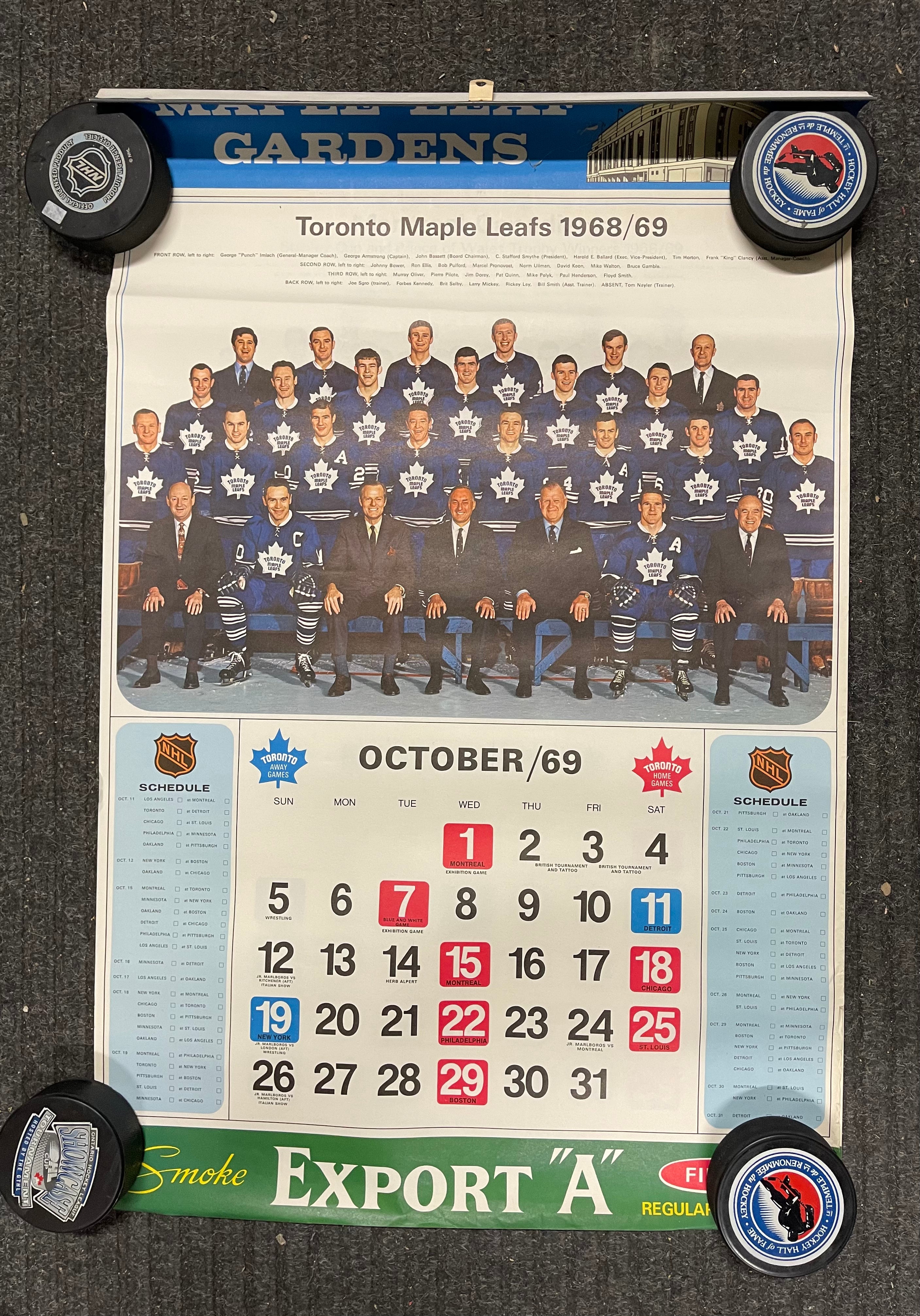 Maple Leaf Gardens Toronto Maple Leafs Export A full hockey calendar 1968