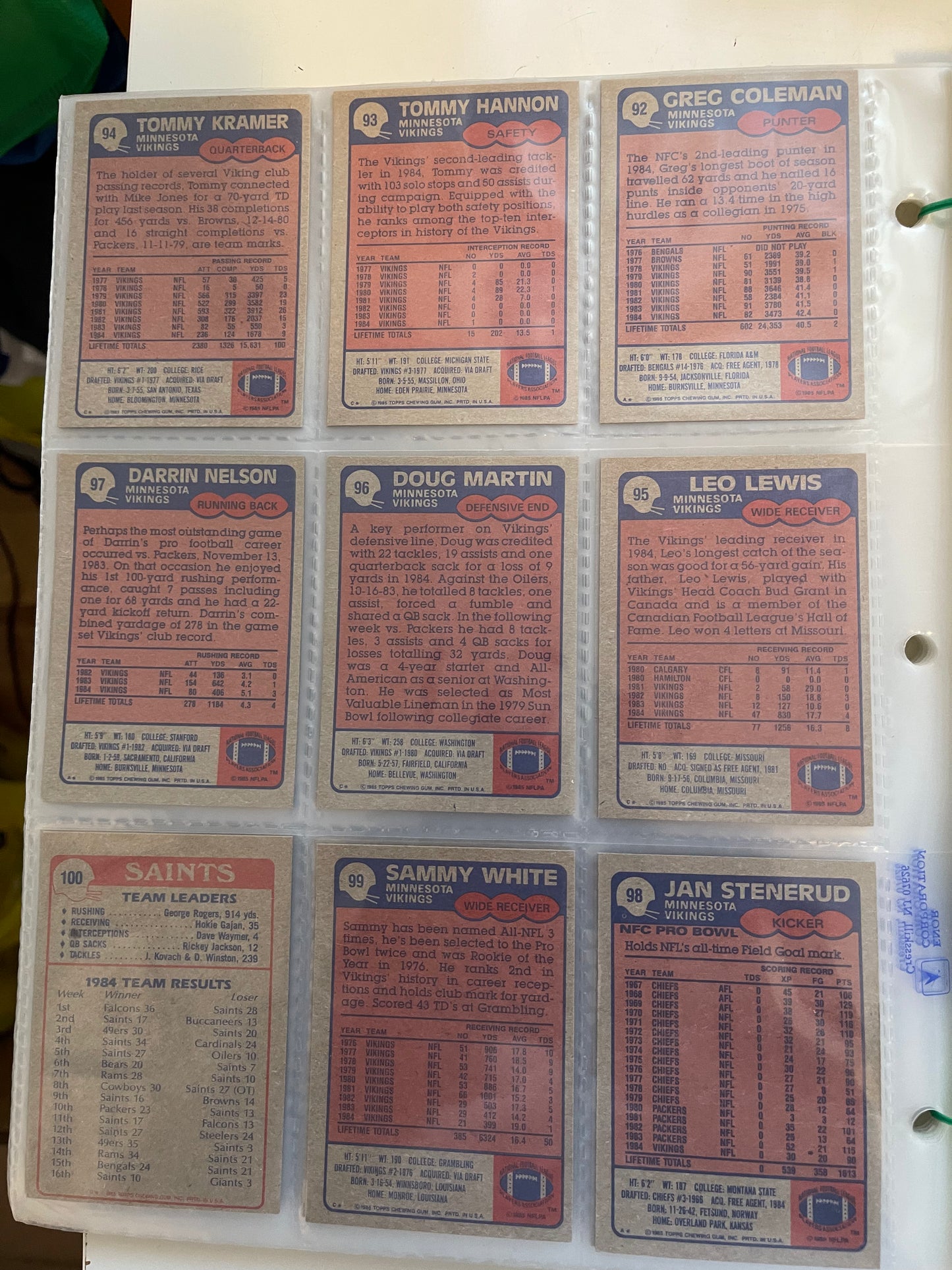 1985 Topps football cards high grade condition set in pages