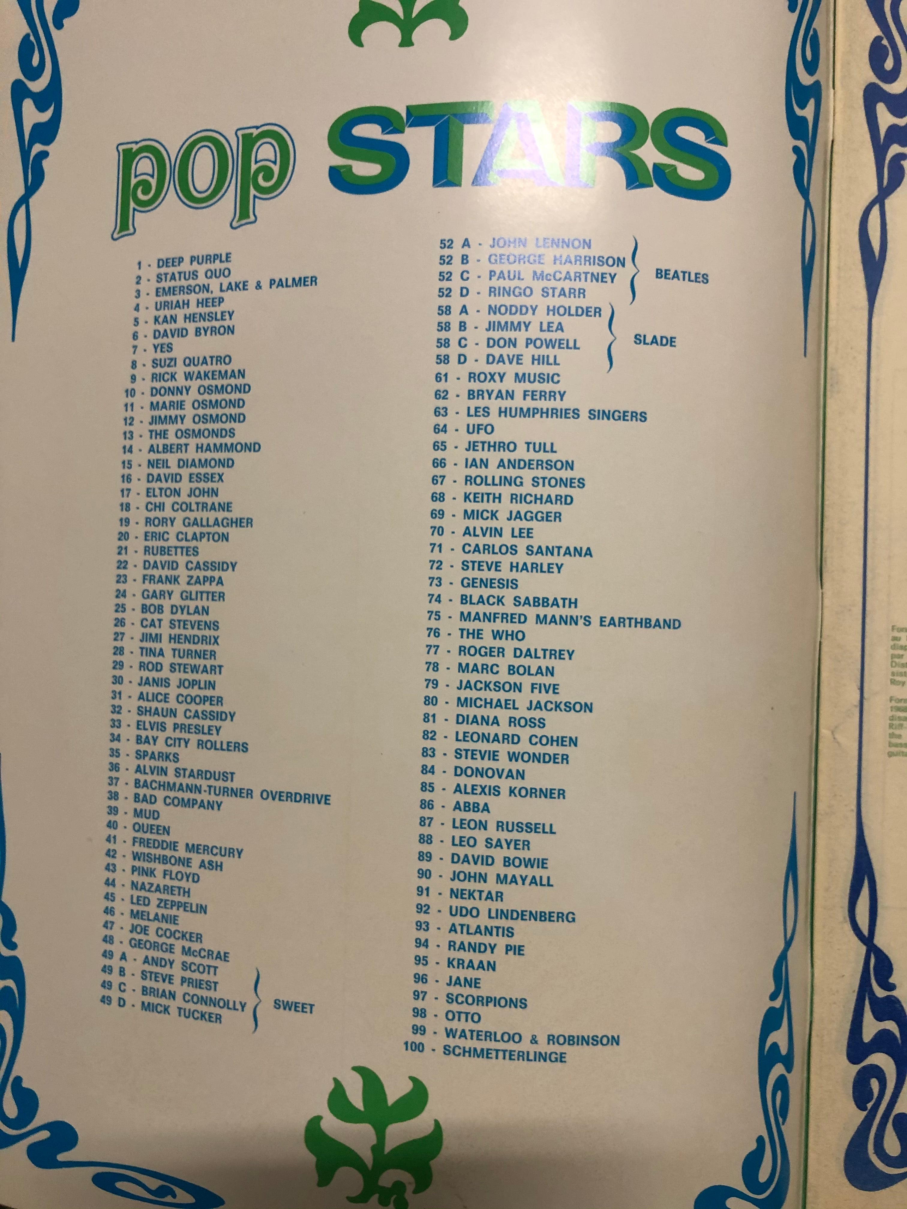 1975 Panini Pop Stars posters Album ( no stickers)