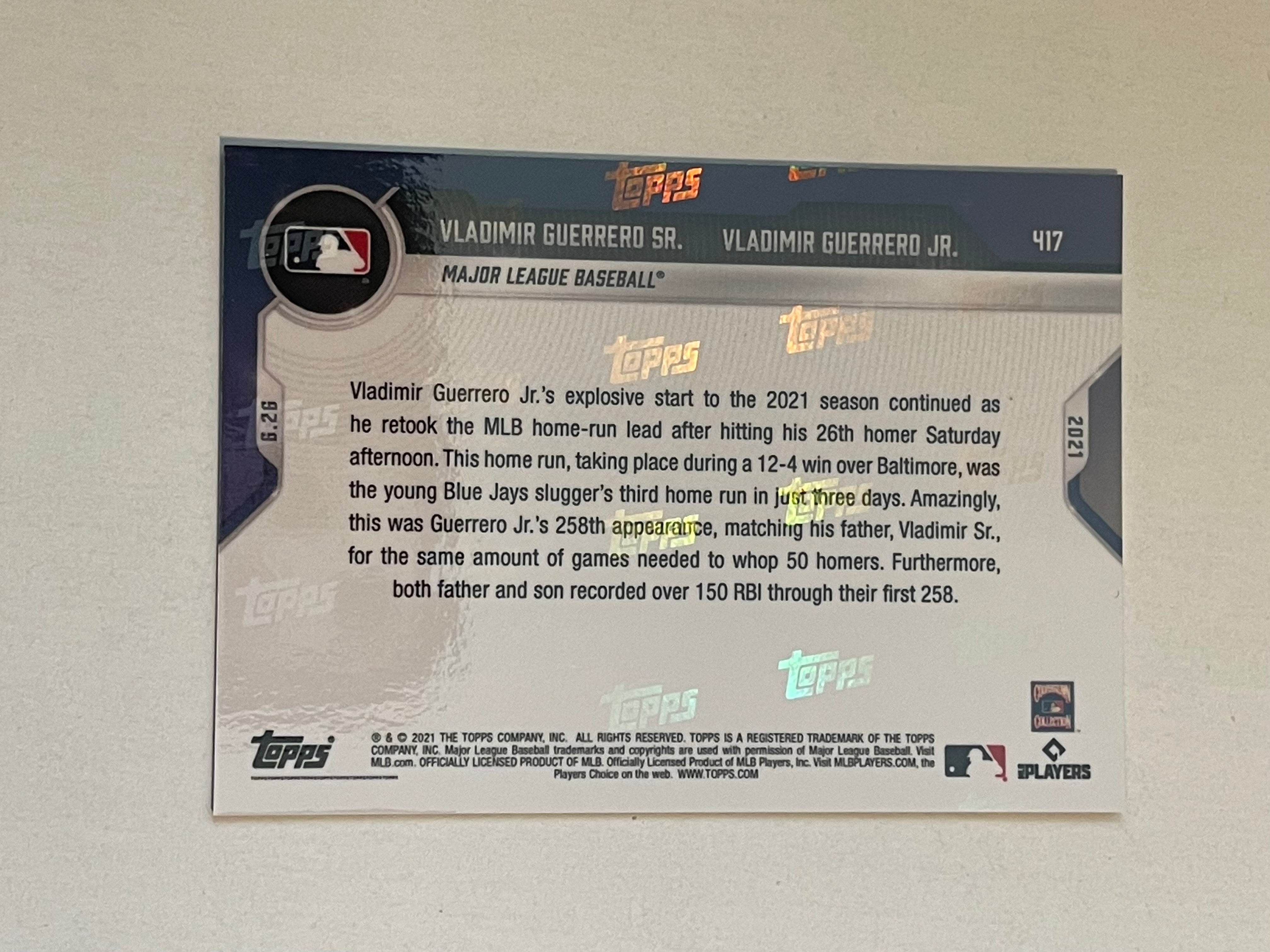 Blue Jays Vladimir Guerrero Junior rare project 70 limited issued card