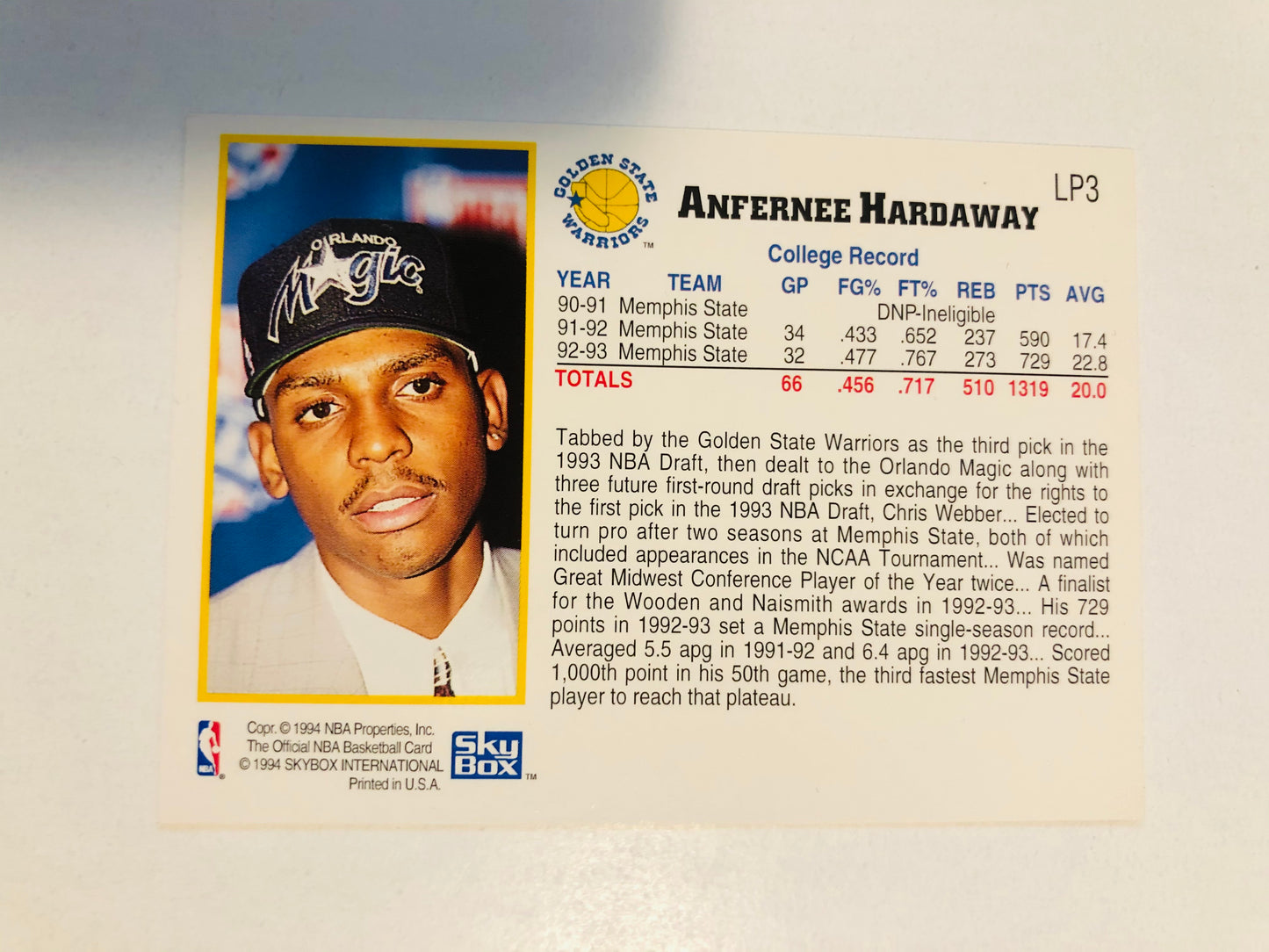 Anfernee Hardaway rare rookie redemption basketball card