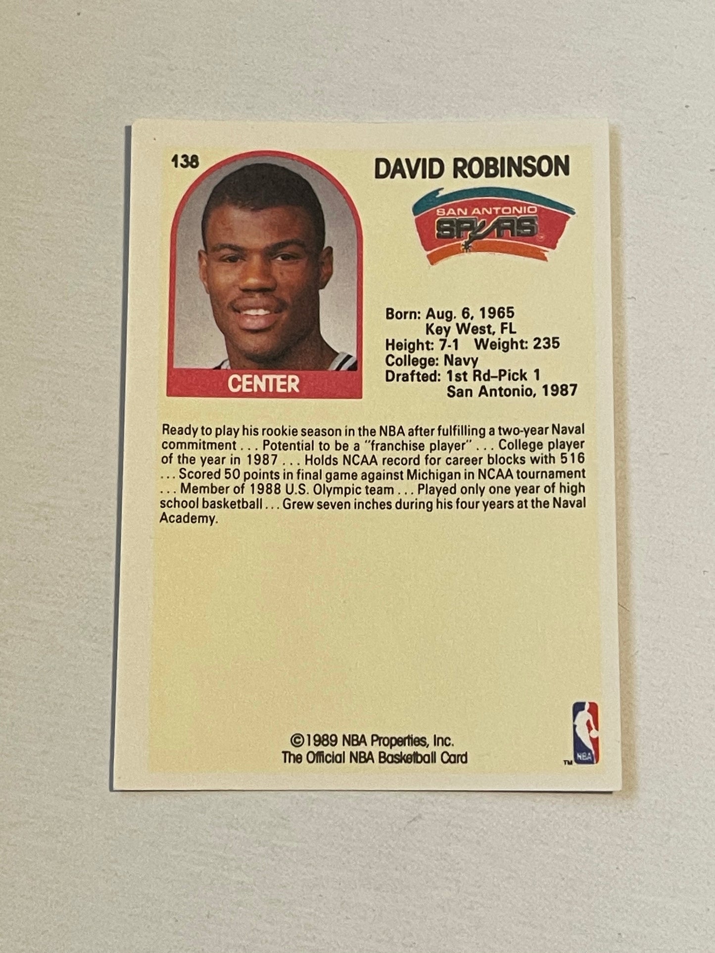 David Robinson Hoops basketball rookie card 1989