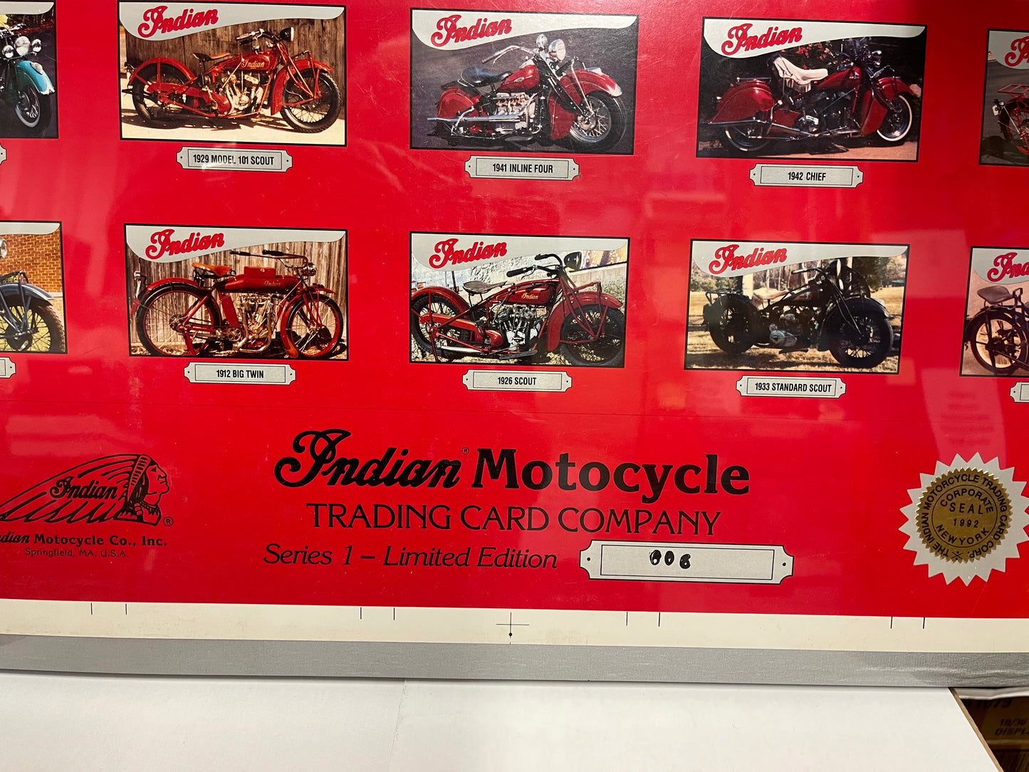 Indian Motorcycle rare series 1 uncut numbered cards sheet 1992