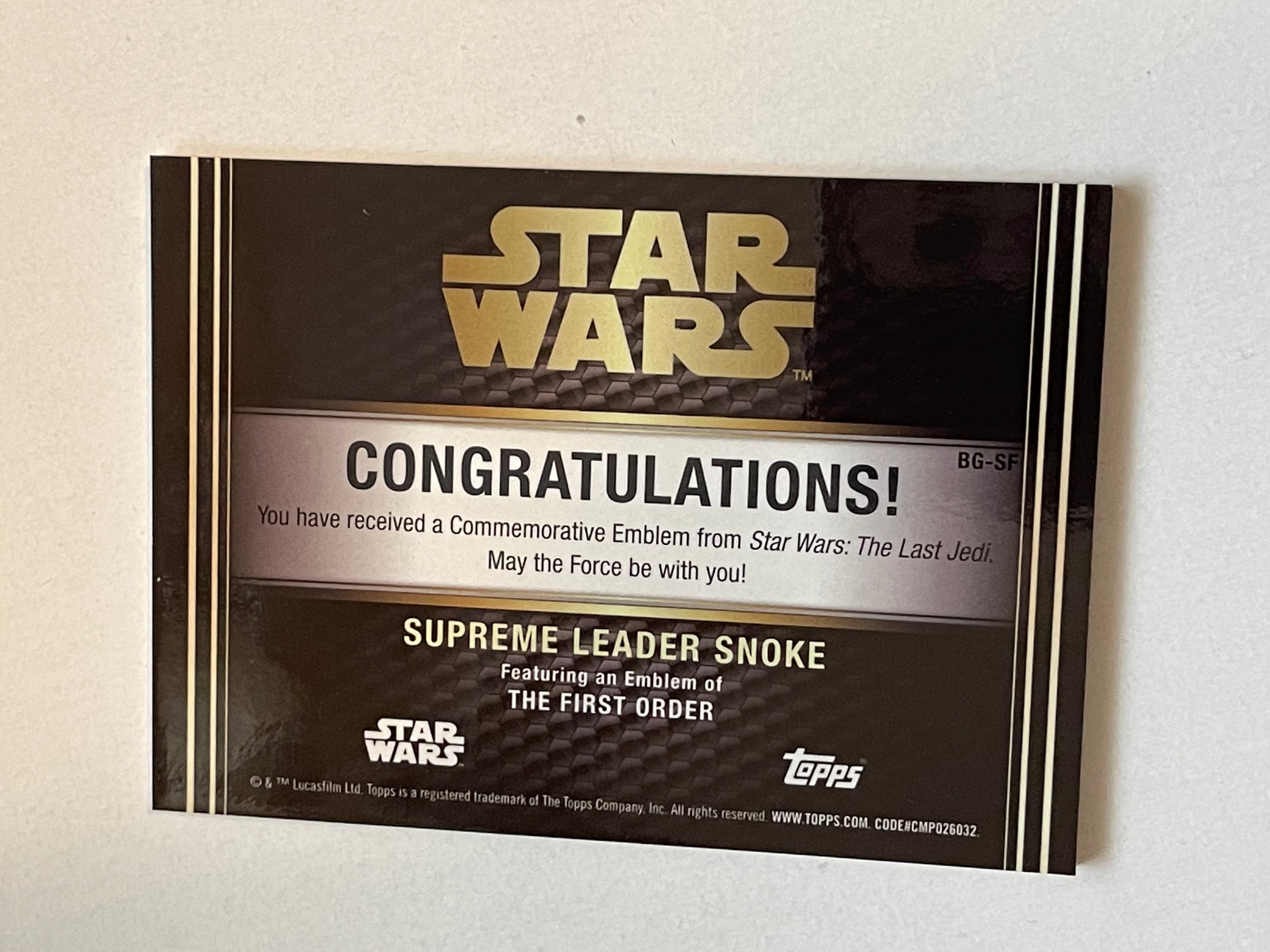 Star Wars Supreme Leader Snoke memorabilia insert card