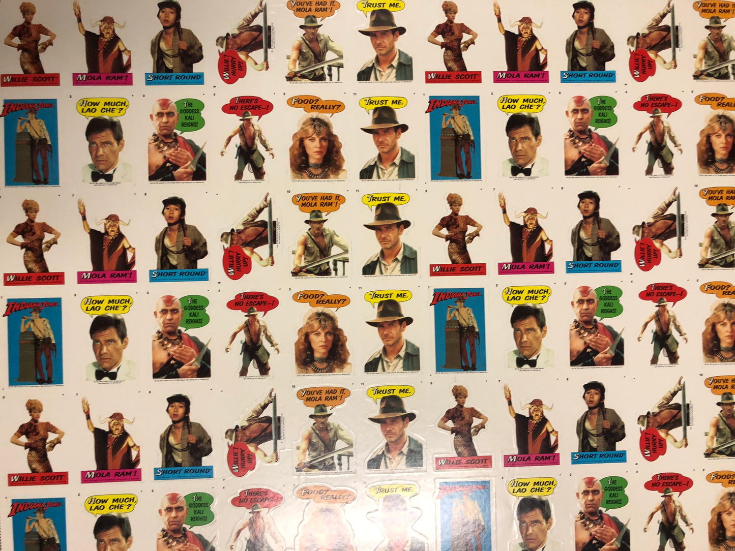 1984 Topps Indiana Jones and the Temple of Doom movie stickers uncut sheet