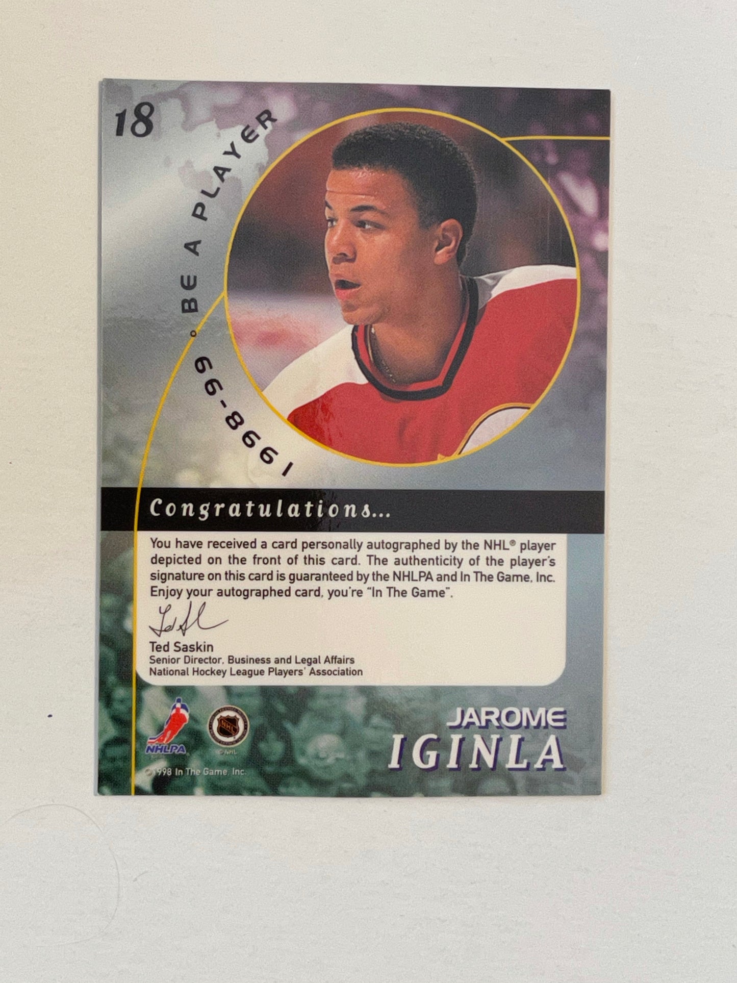 Jarome Iginla autograph insert hockey card 1998