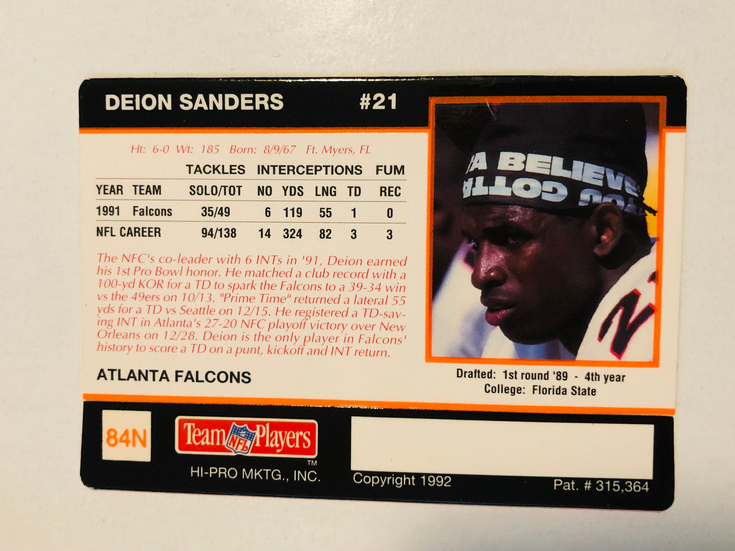 Deion Sanders rare action Packed football insert card 1992