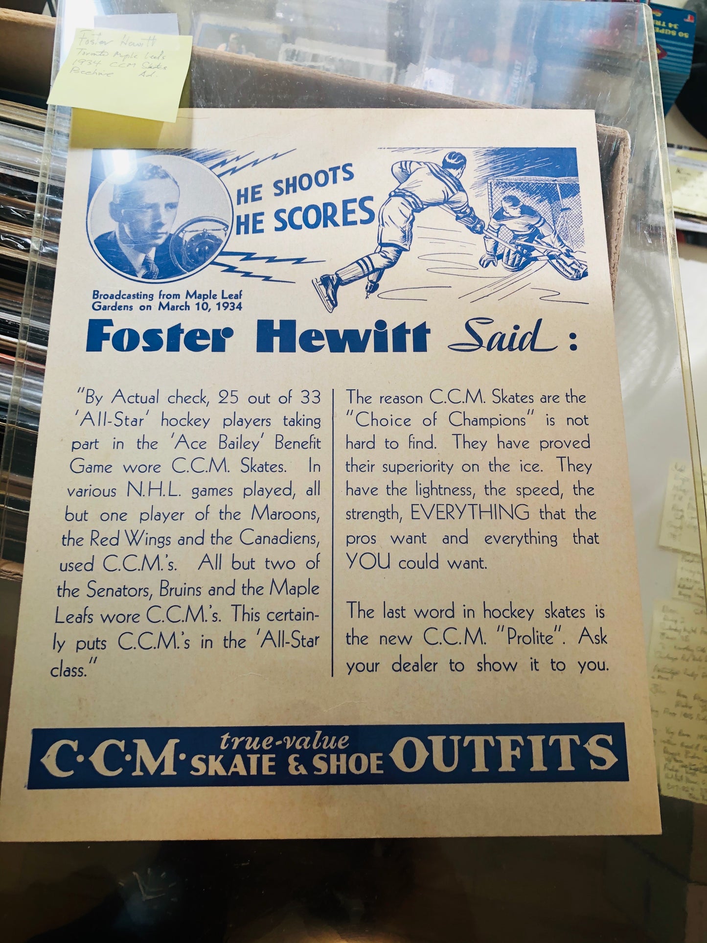 NHL hockey CCM rare Foster Hewitt sign 1933