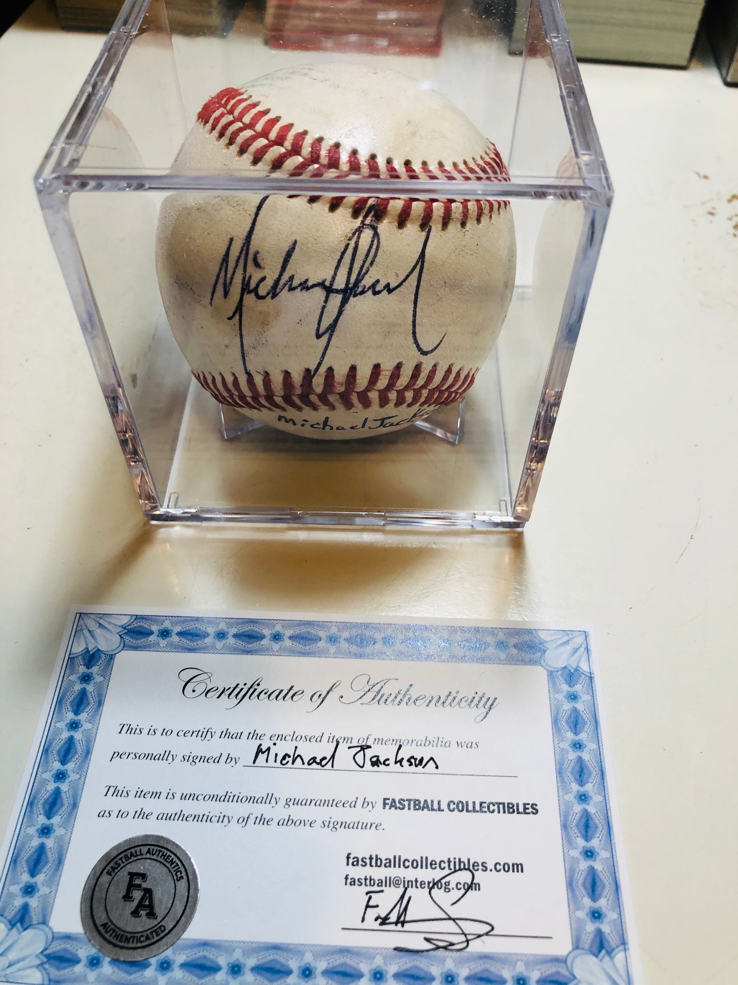 Michael Jackson rare original signed baseball with holder