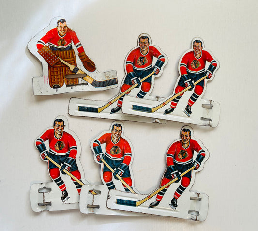 Chicago Black Hawks (Red) hockey rare 6 metal figures team set 1960s