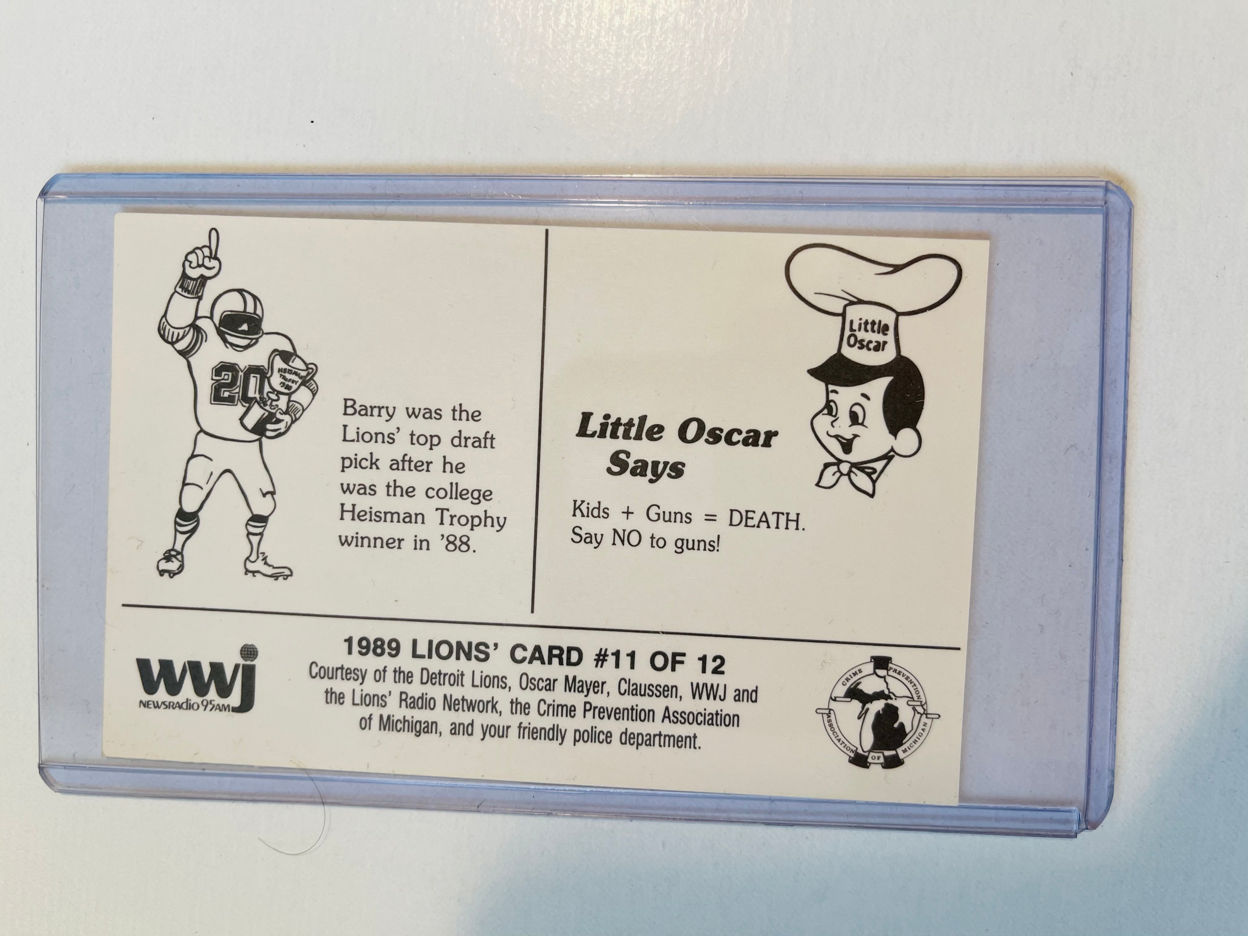 Barry Sanders Oscar Mayer rookie football police rare card 1989