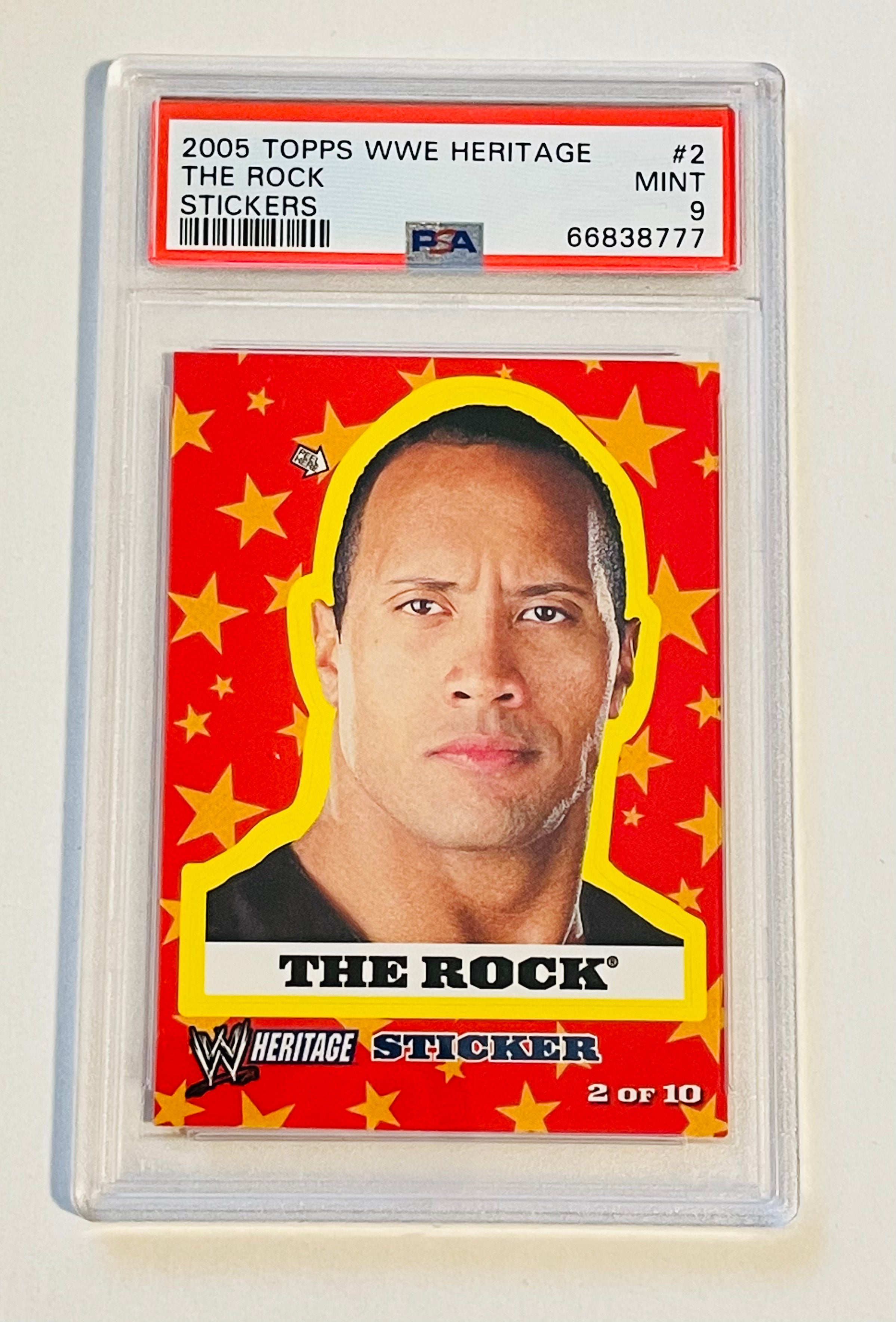 The Rock Topps Heritage PSA Rare wrestling sticker card 2005