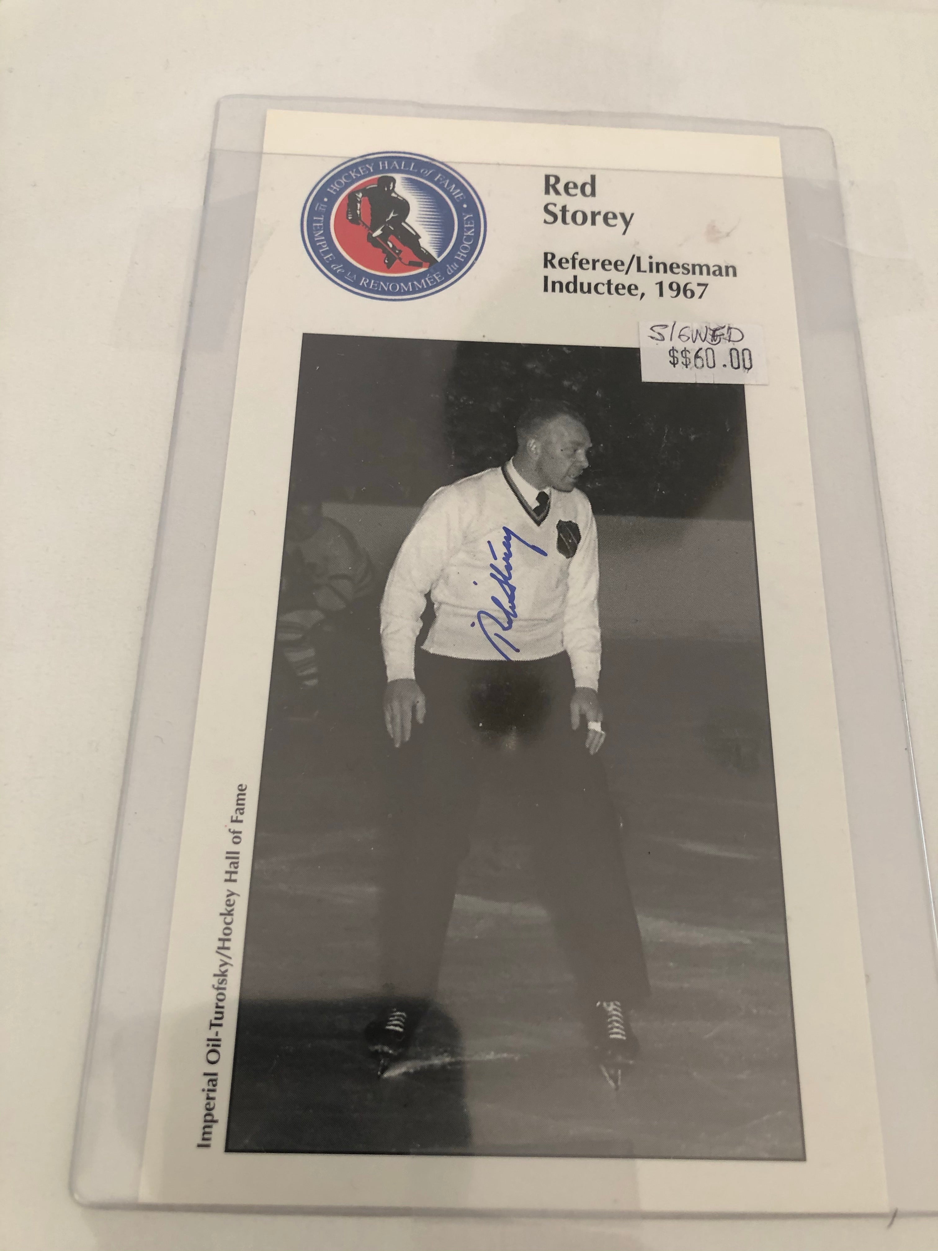 Red Storey hockey Legend Referee rare signed postcard with COA