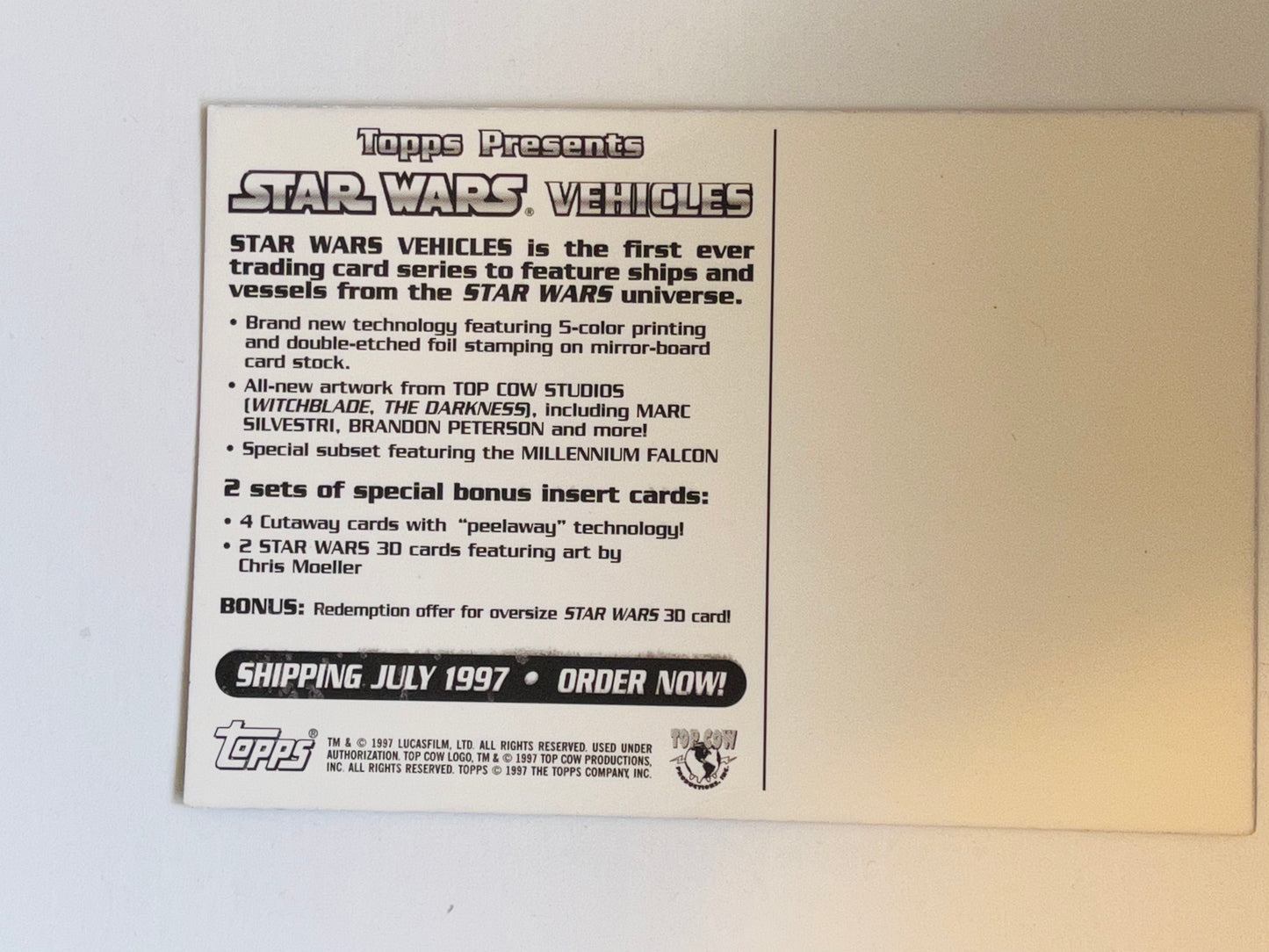 Star Wars Topps Vehicles promo postcard 1997