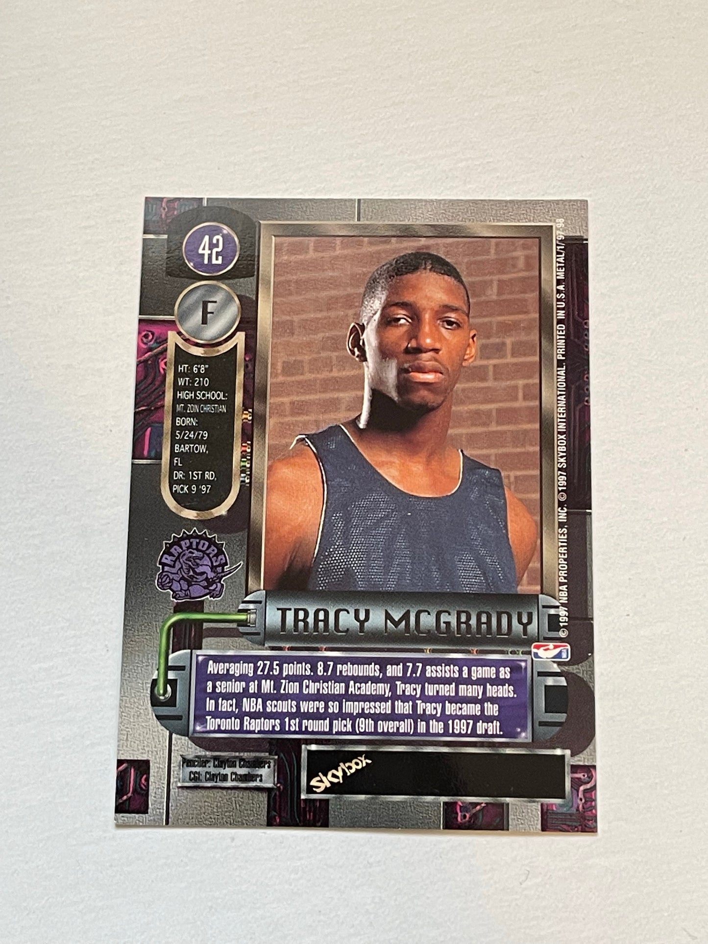 Tracy McGrady Toronto Raptors Fleer metal basketball rookie card 1997