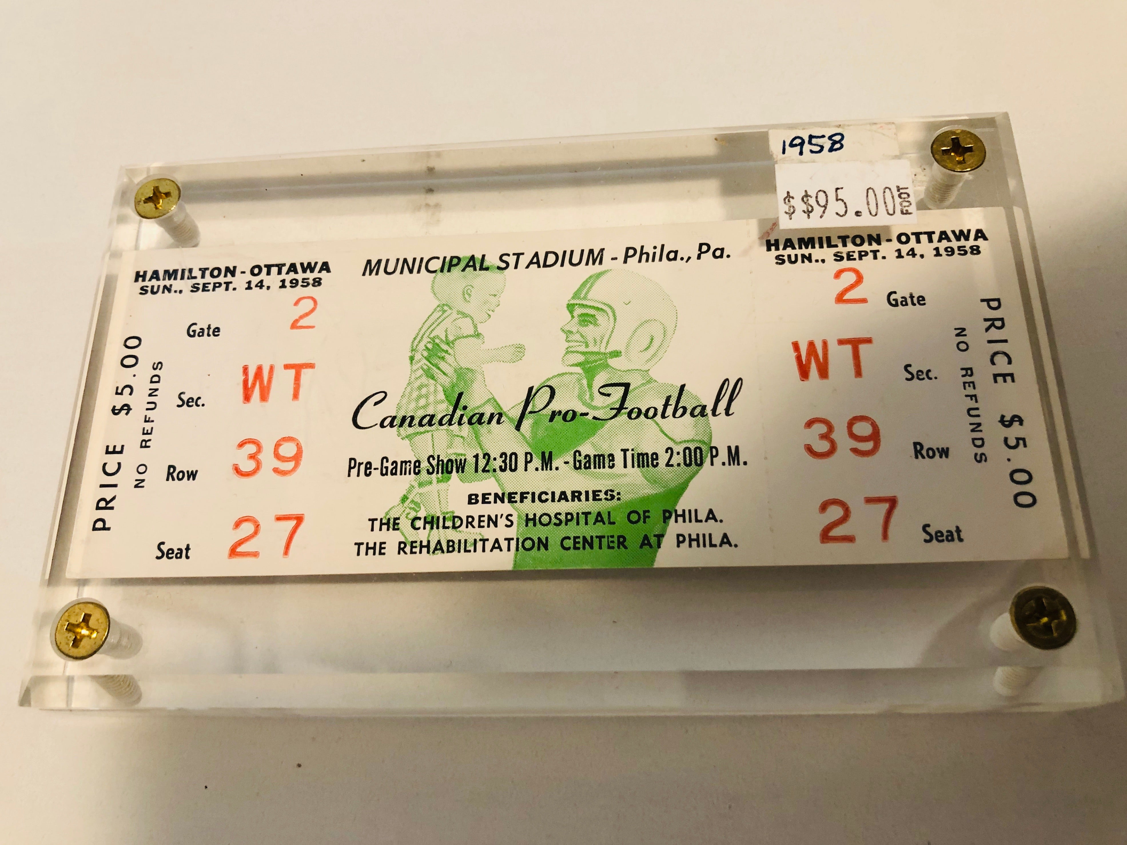 1958 CFL football rare game ticket
