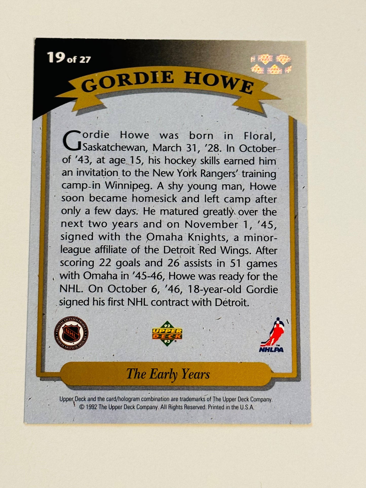 Gordie Howe autograph in person hockey card with COA