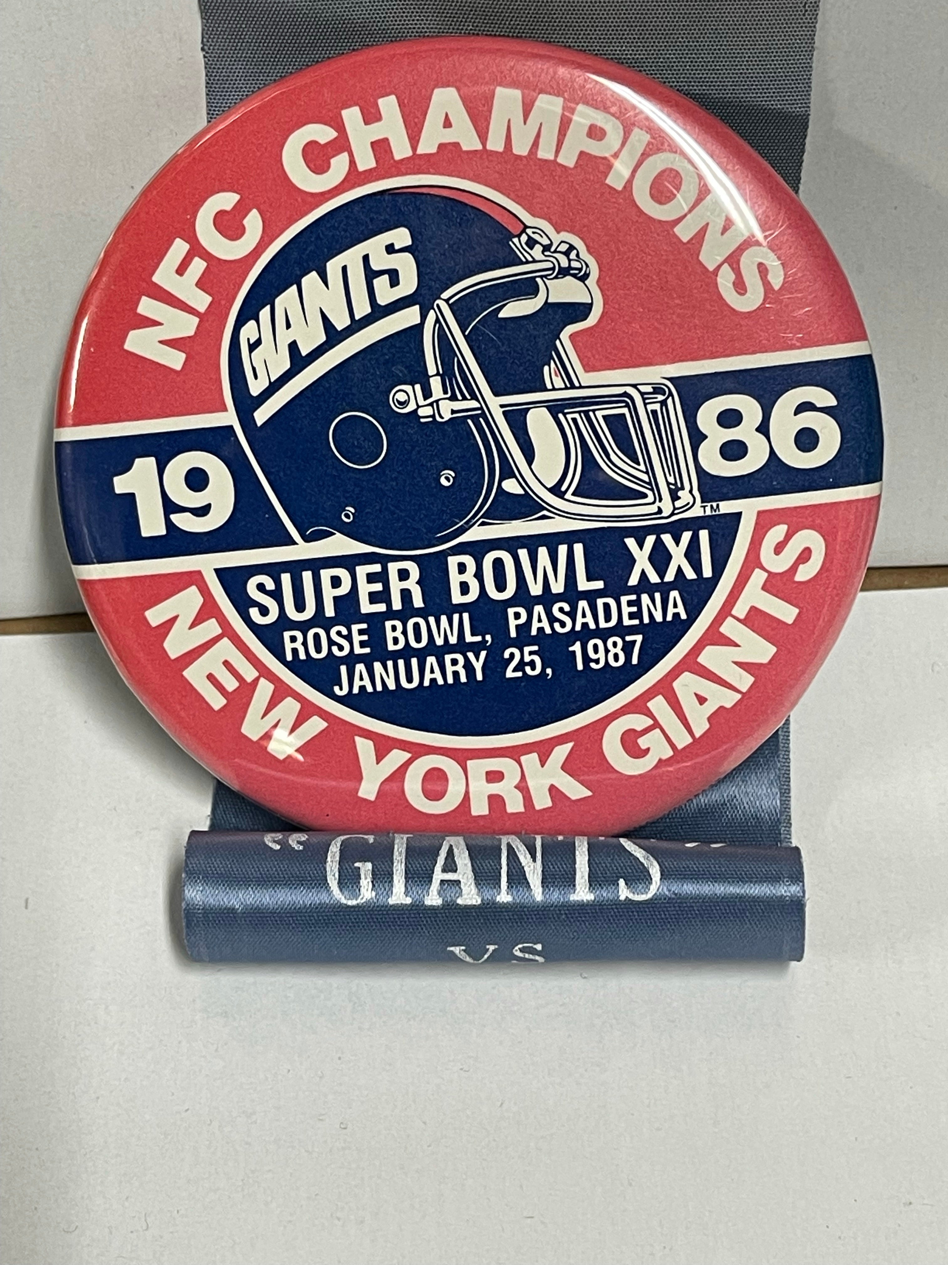 NFC football champs New York Giants button with ribbon 1986